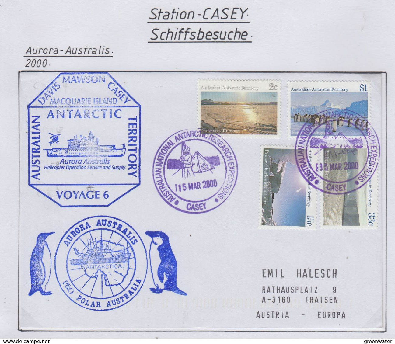 AAT  Ship Visit Aurora Australis Ca Casey 15 MAR 2000 (CS171B) - Lettres & Documents
