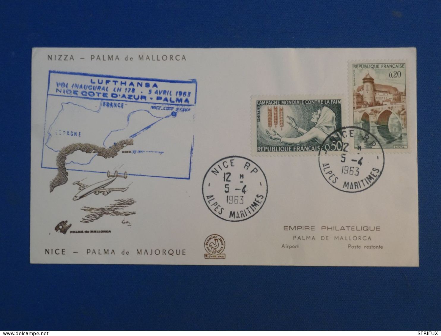 BW15 FRANCE  BELLE LETTRE 1963 1ER VOL  LUFTHANSA   PARIS A PALMA  SPAIN  + +AFF.PLAISANT++ - First Flight Covers