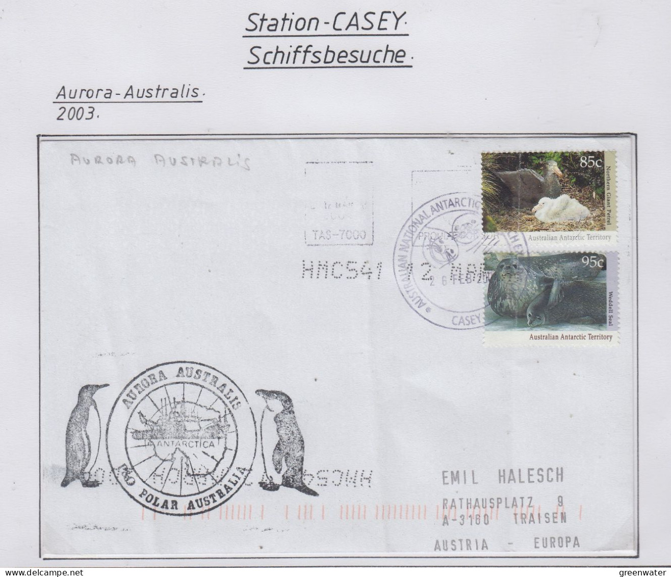 AAT  Ship Visit Aurora Australis Ca Casey 2 MAR 2003 (CS172B) - Lettres & Documents