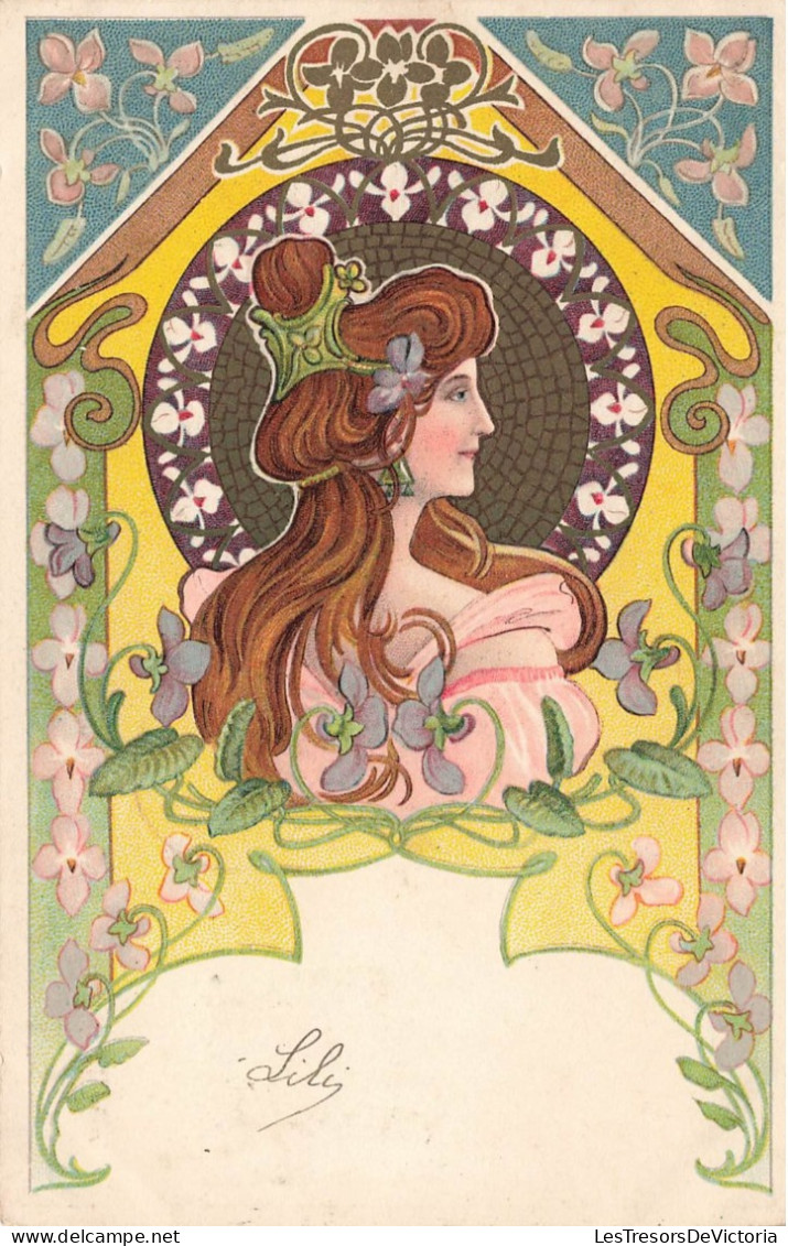 Illustrateur - Femme Aux Cheveux Châtains Robe Rose - Fleurs  - Art Nouveau  - Oblitéré 1901- Carte Postale Ancienne - 1900-1949