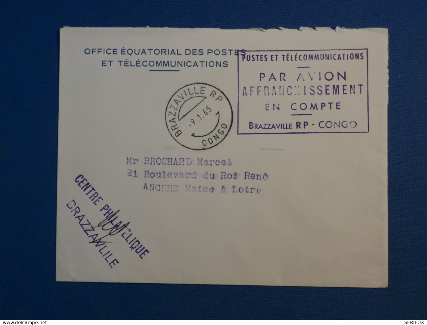 BW15 CONGO   BELLE LETTRE AFF. EN COMPTE  1965  + OFF. EQUATORIAL BRAZZAVILLE A ANGERS FRANCE + +AFF.PLAISANT++ - Autres & Non Classés