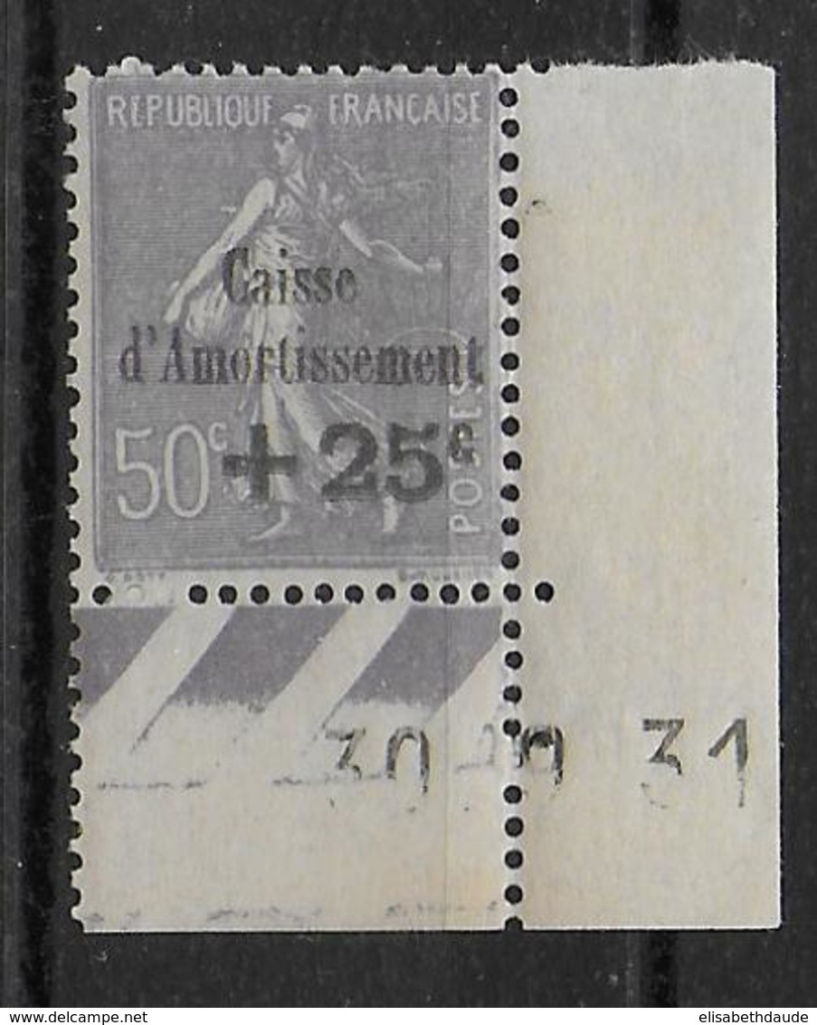 1931 -YVERT N° 276 ** LUXE MNH COIN DATE (AMORCE DECOUPE BORD DE FEUILLE) COTE = 300 EUR. - SEMEUSE CAISSE AMORTISSEMENT - 1927-31 Sinking Fund