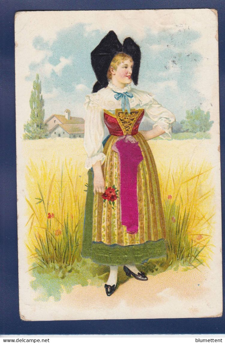 CPA 1 Euro Région Alsace Prix De Départ 1 Euro Métier Type Costumes Circulé Gaufrée + Tissu - Bretagne