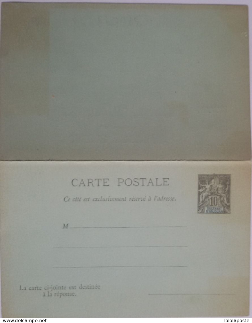 ANJOUAN - Entier (carte Postale Avec Réponse) Du 10c Gris Neuf - Covers & Documents