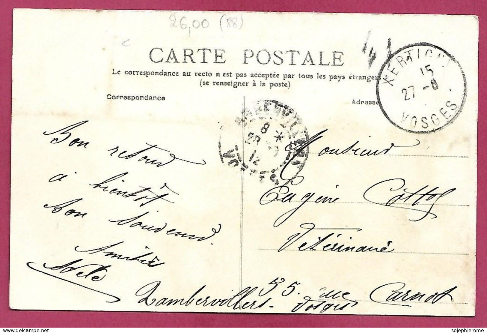 Xertigny (88) Panorama 2scans 27-08-1912 (adressée à Eugène Cottos Vétérinaire 55 Rue Carnot à Rambervillers) - Xertigny