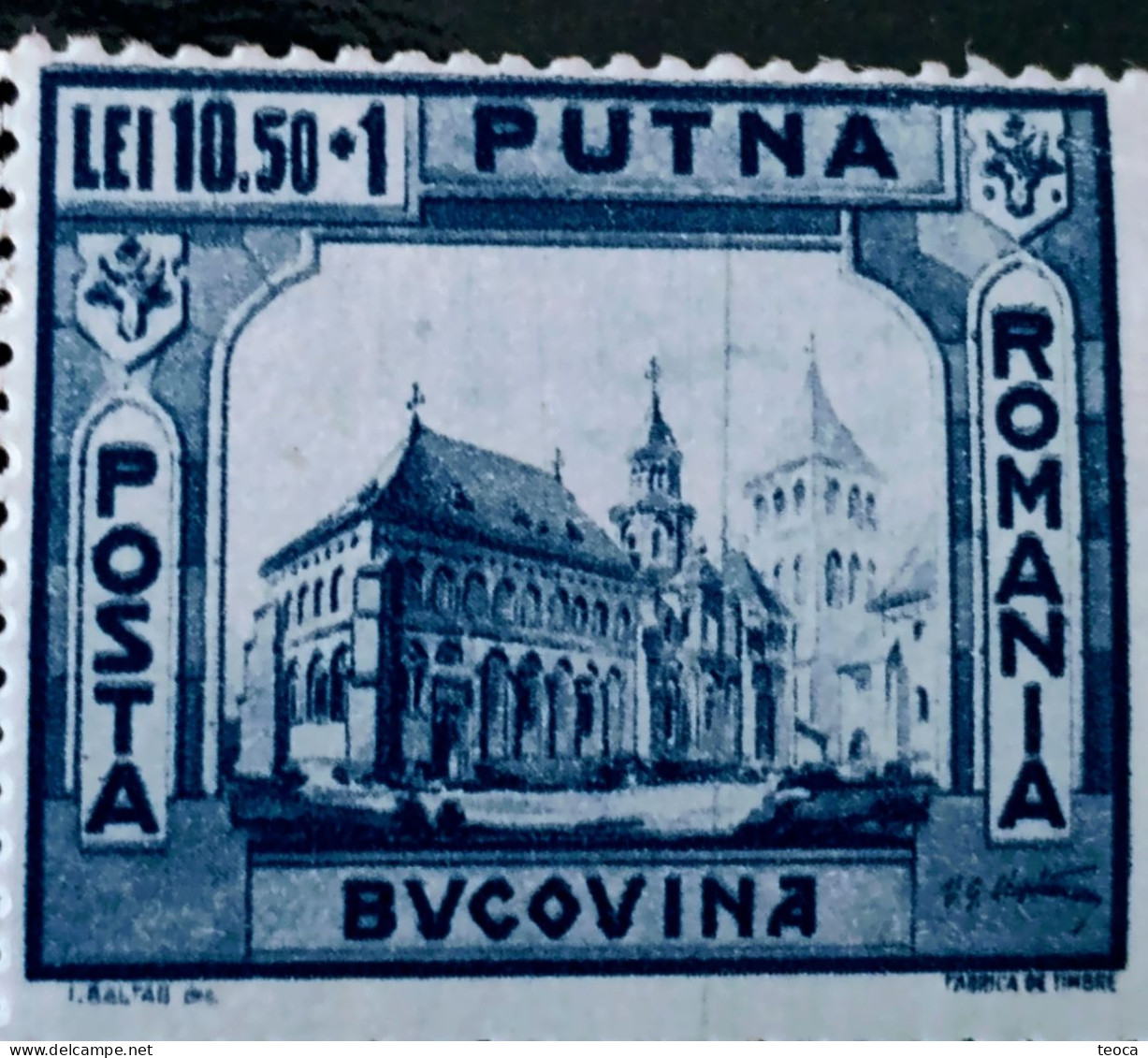 Stamps Errors Romania 1941,Mi 740 Printed With Full Color Circle And Vertical Line On, Bucovina, Putna Monastery,Unused - Variétés Et Curiosités