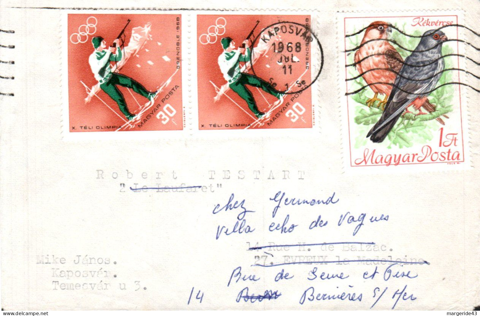 HONGRIE AFFRANCHISSEMENT COMPOSE SUR LETTRE POUR LA FRANCE 1968 - Lettres & Documents