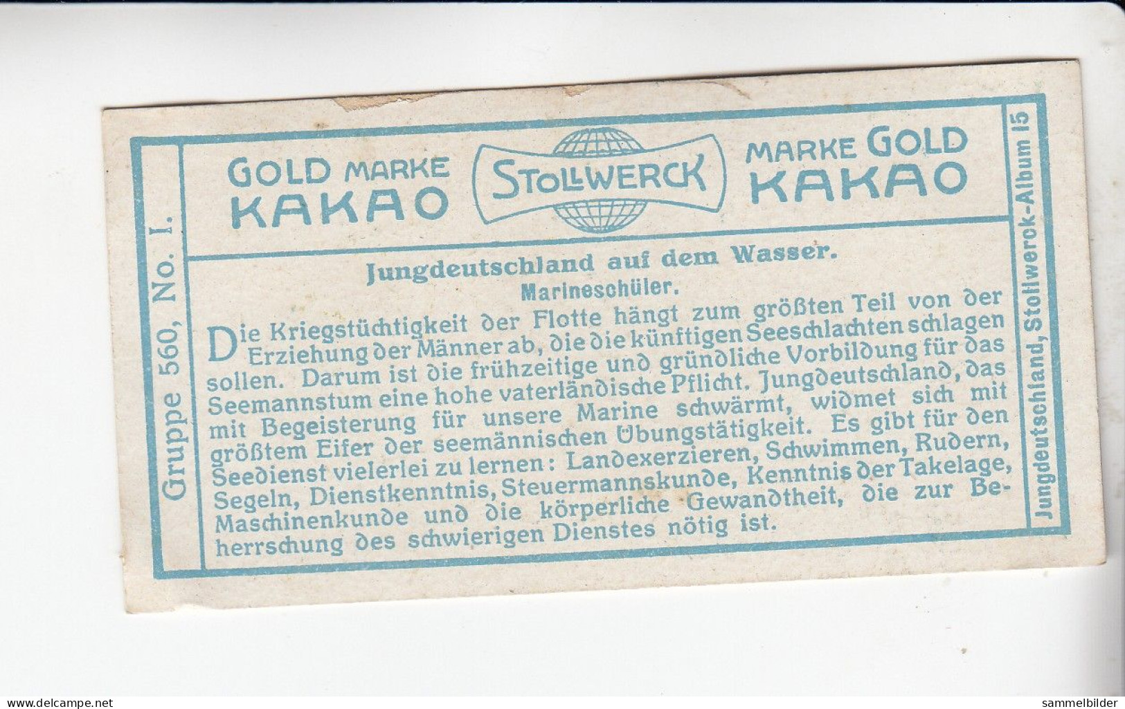 Stollwerck Album No 15  Jungdeutschland Auf Dem Wasser Marineschüler      Grp 560#1 Von 1915 - Stollwerck