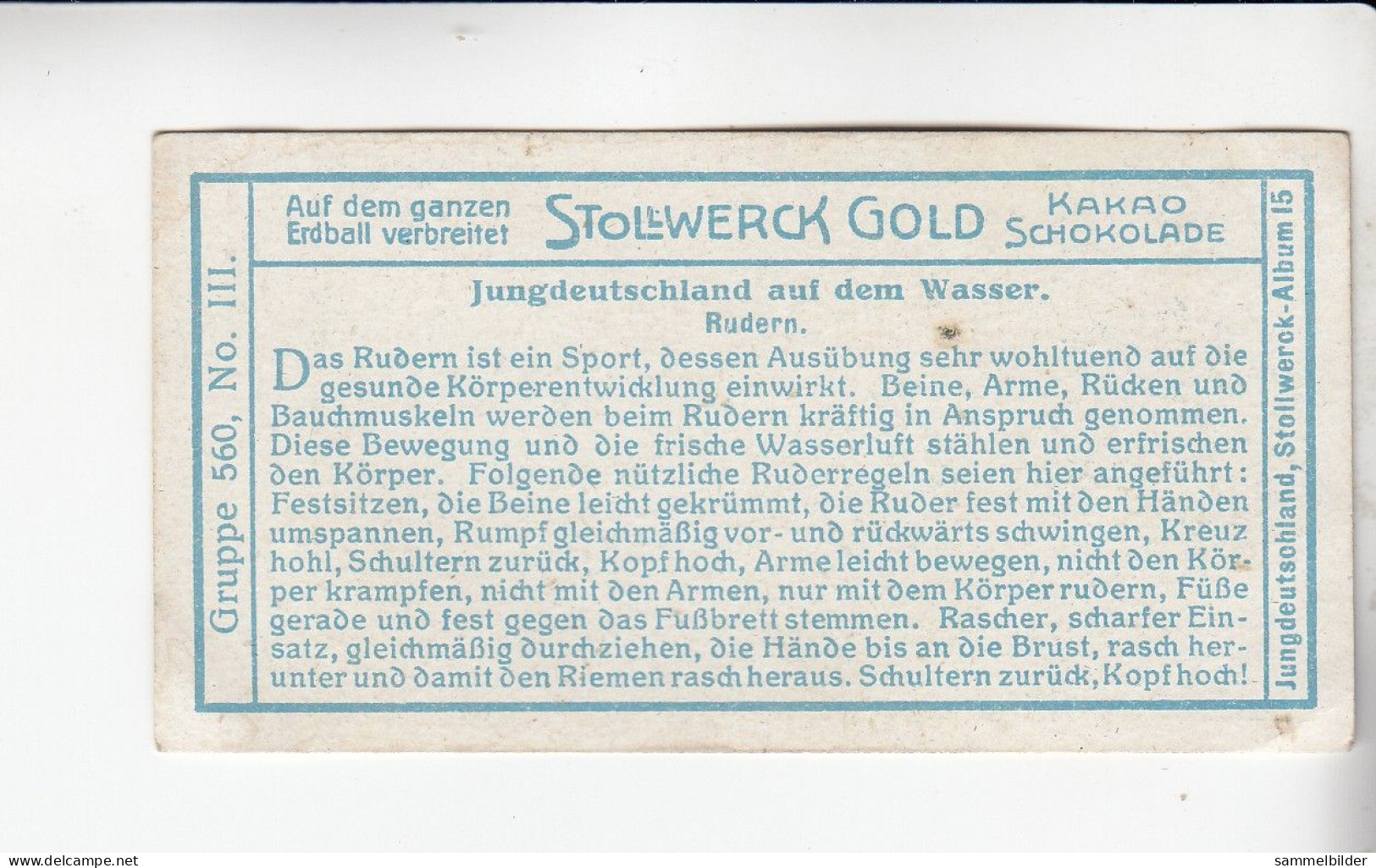 Stollwerck Album No 15  Jungdeutschland Auf Dem Wasser Rudern    Grp 560#3 Von 1915 - Stollwerck