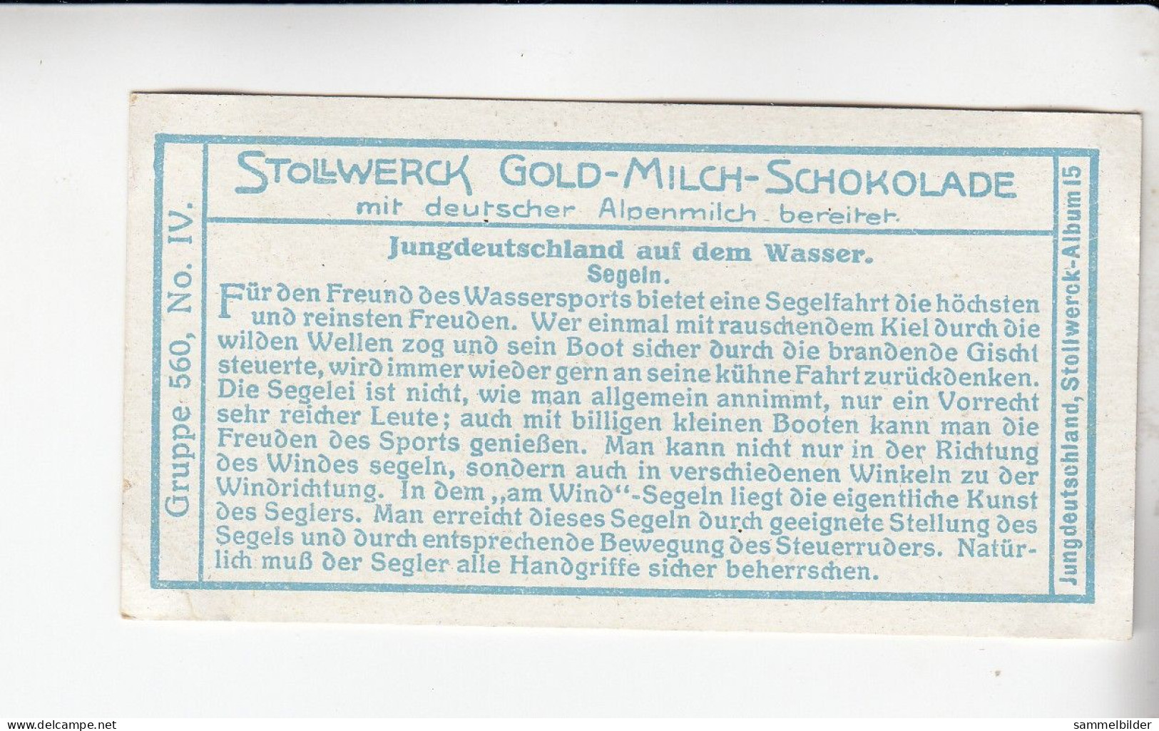 Stollwerck Album No 15  Jungdeutschland Auf Dem Wasser Segeln Grp 560#4 Von 1915 - Stollwerck
