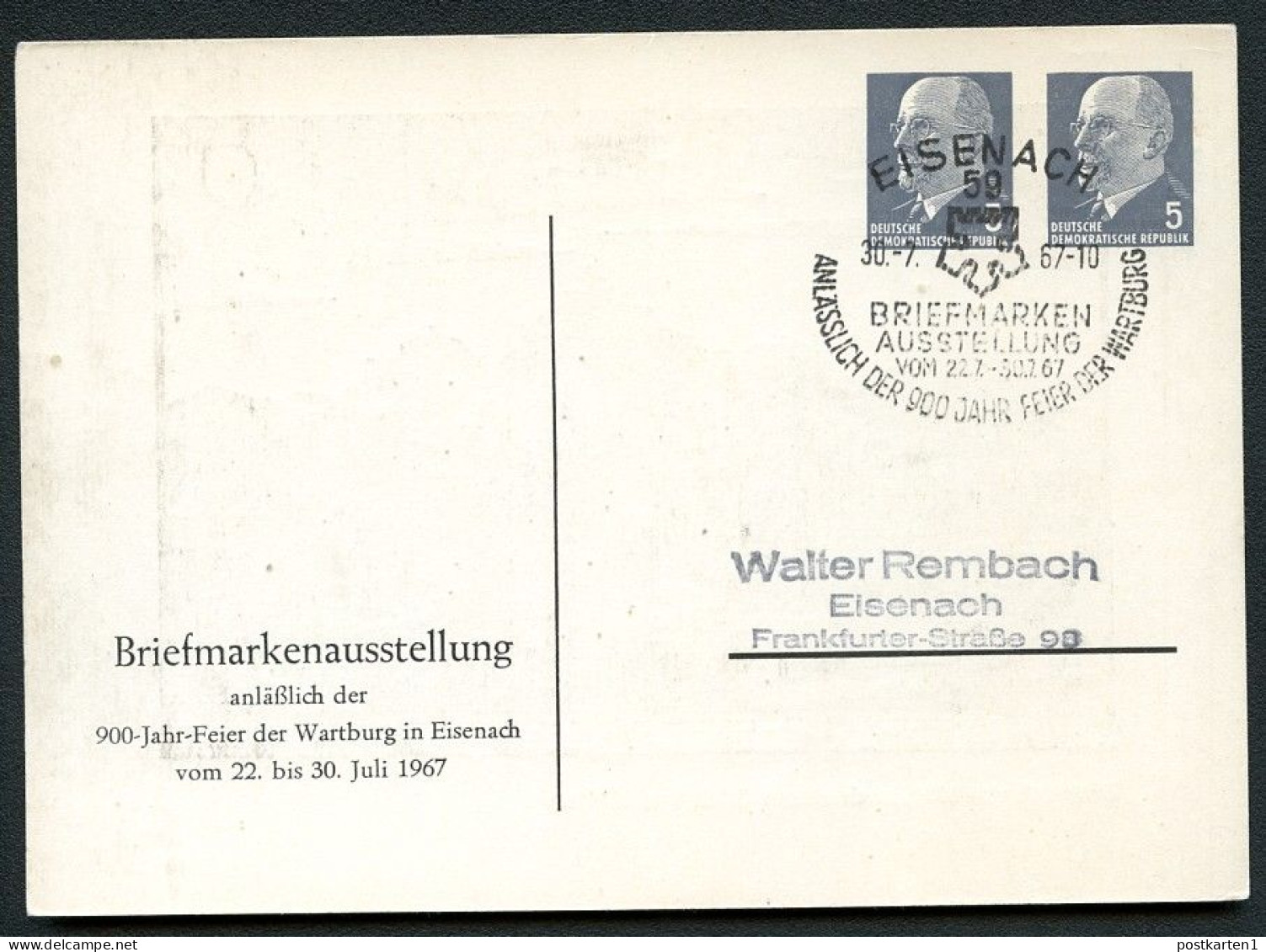 DDR PP12 D2/003 Privat-Postkarte AUSSTELLUNG EISENACH Sost. 1967  NGK 4,00 € - Cartoline Private - Usati