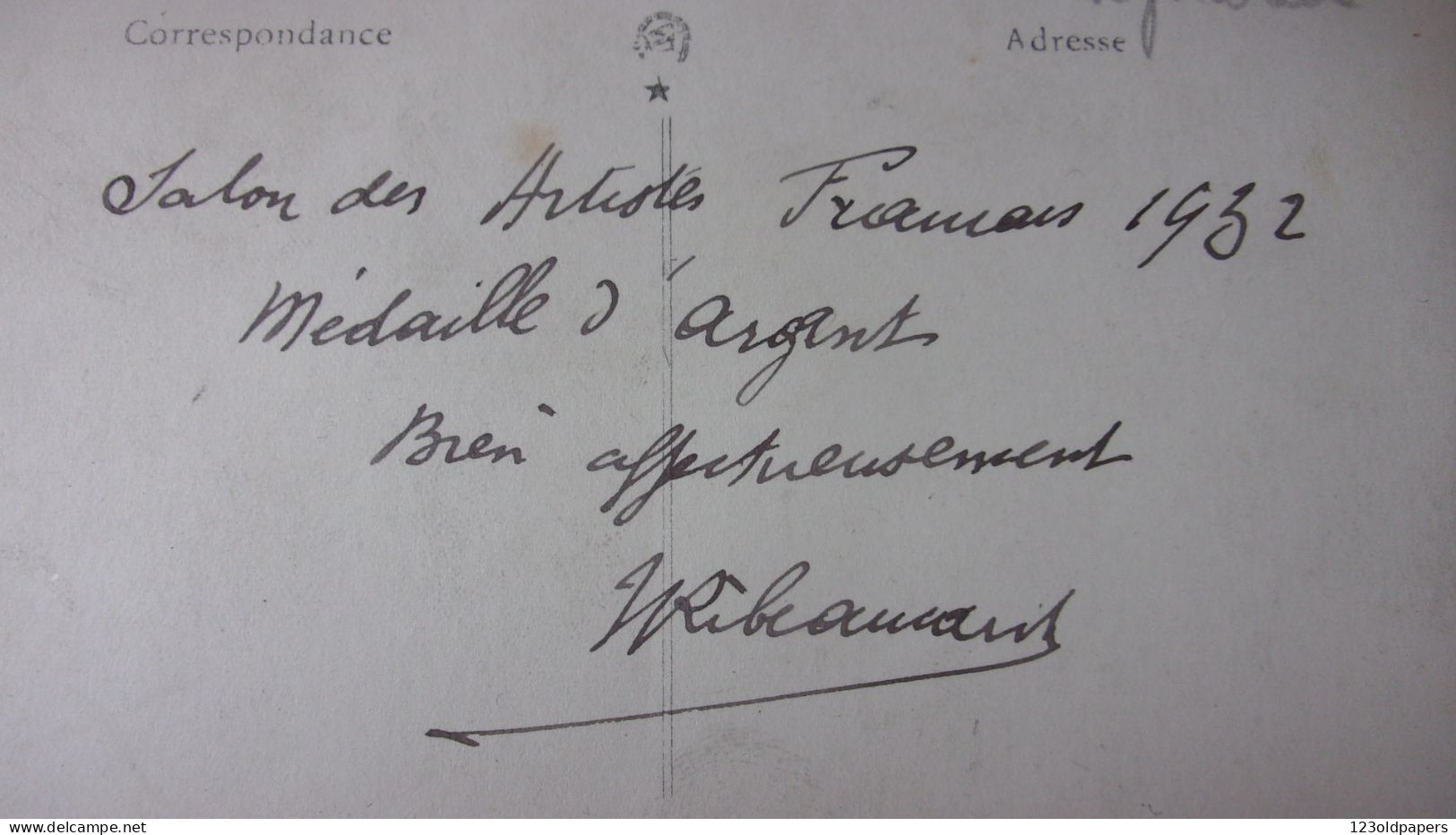 LAS SUR CPA JULES RIBEAUCOURT VERSO RECTO TABLEAU DE L ARTISTE MARINE BATEAUX SALON 1932  ARTISTES FRANCAIS MEDAILLE - Maler Und Bildhauer