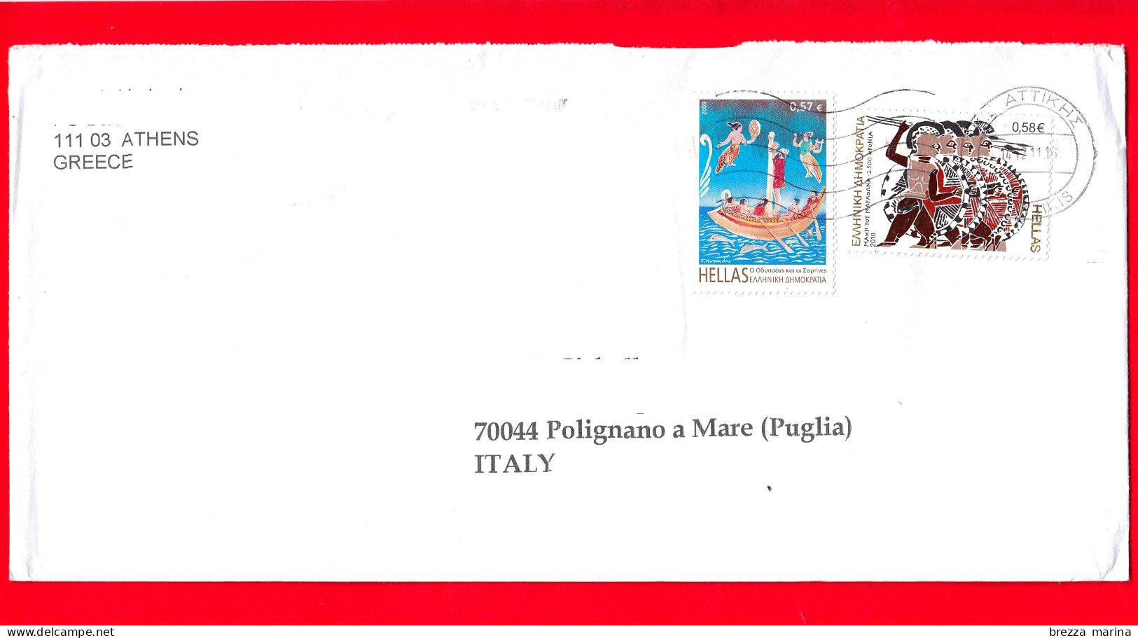 GRECIA - Storia Postale - Busta Del 2011 - ( 2009 - Mitologia - Ulisse E Le Sirene - 2010 - Battaglia Di Maratona ) - Storia Postale