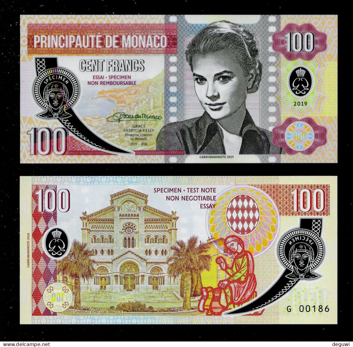 GABRIS 100 Fr. MONACO, POLYMER, RRRR, UNC, Essay, Trial, W/ Serial No., # 100 - Mónaco