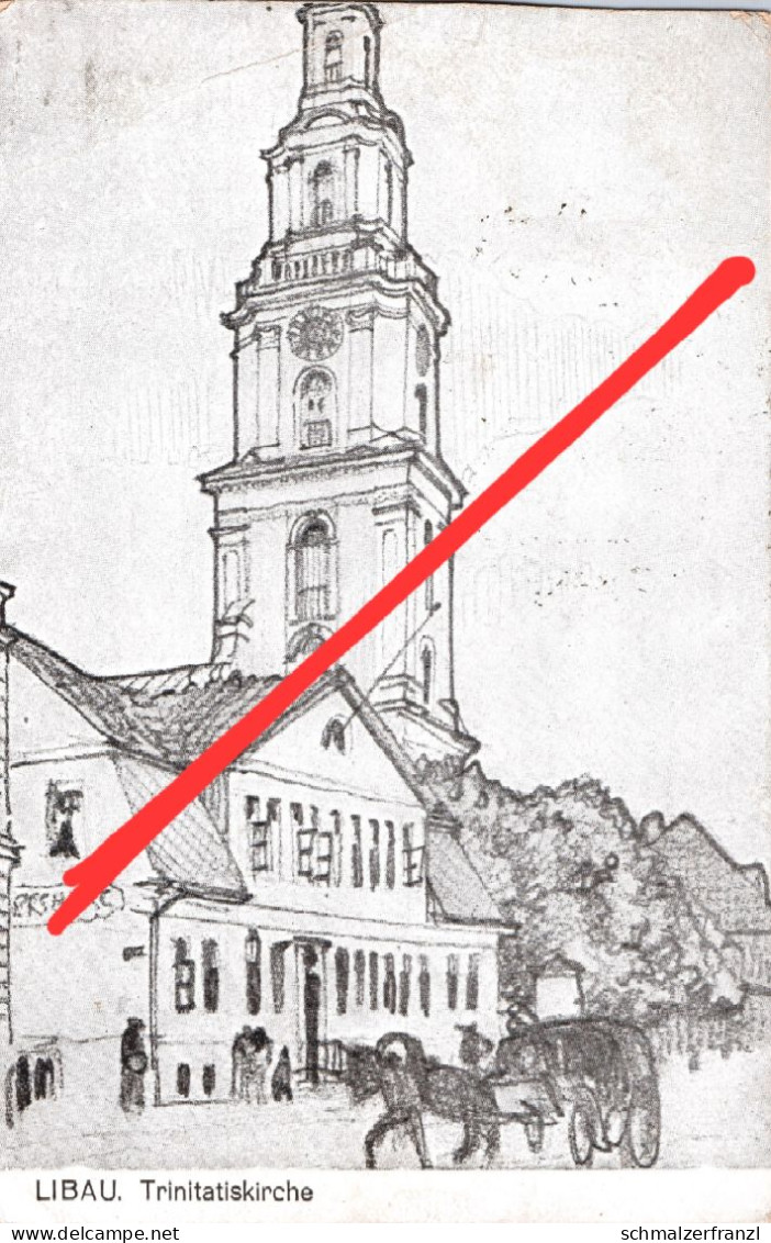 Litho Künstlerkarte AK Libau Liepaja Trinitatiskirche Kutsche Gasthof ? Latvia Lettland Lettonie Bleistift Skizze Stich - Lettonie