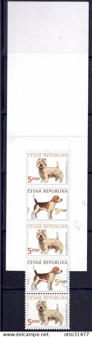 Tschechei 2001 - Hunde, MH 96 (mit 3 X Nr. 297 Und 2 X Nr. 298), Postfrisch ** / MNH - Nuevos