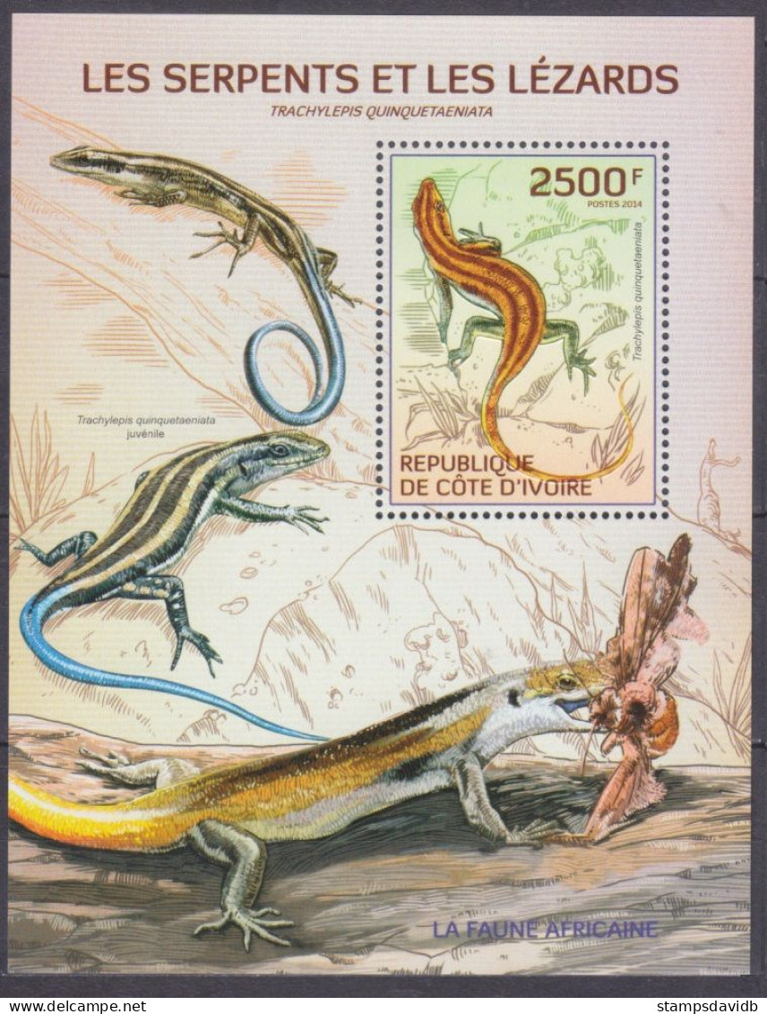 2014 Ivory Coast Cote D'Ivoire 1533/B193 Reptiles 11,00 € - Slangen