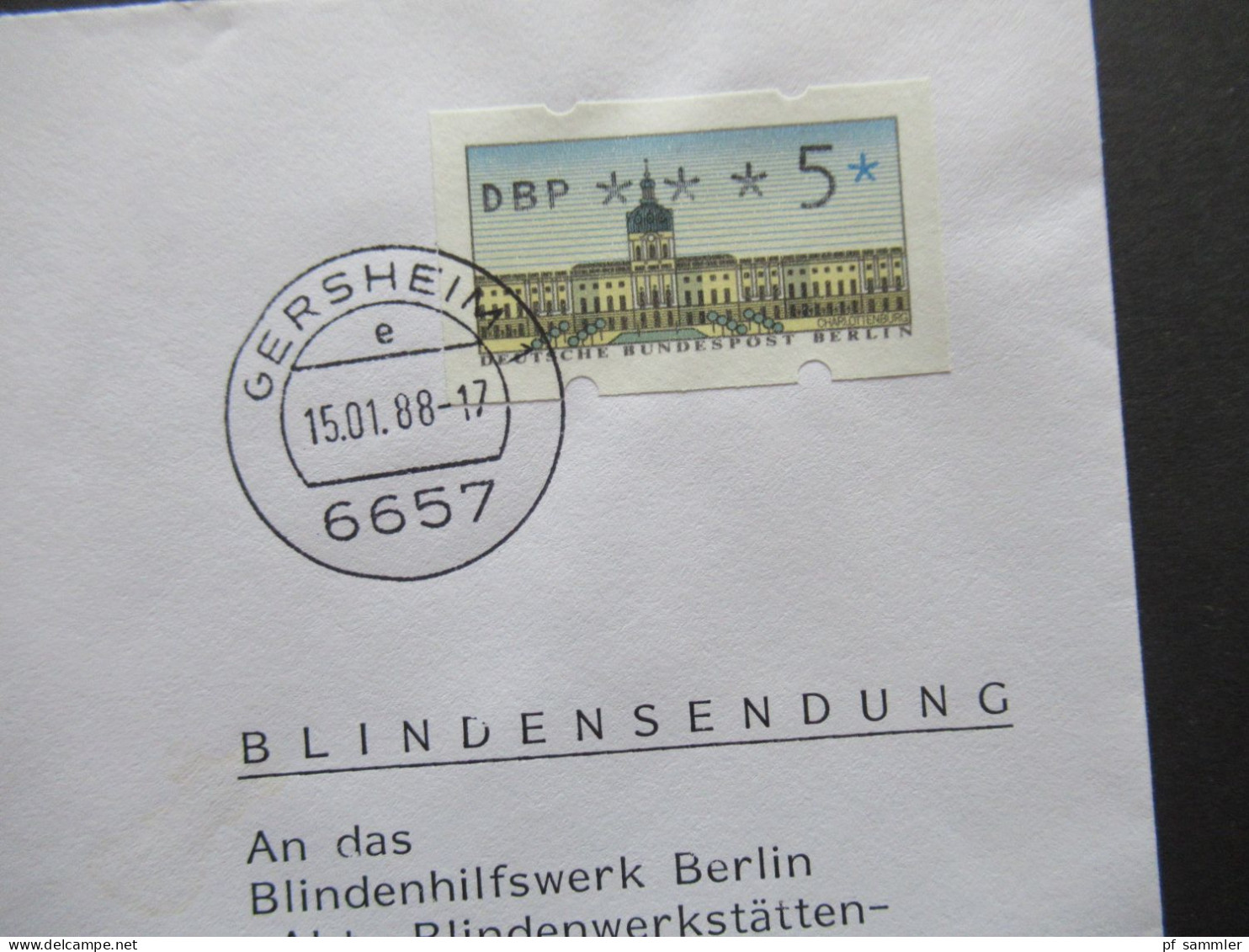 Berlin 1988 ATM 5 PF EF!! Blindensendung Mit Luftpost Gersheim - Berlin (nur Die Luftpostgebühr!) RR Seltene Portostufe! - Briefe U. Dokumente