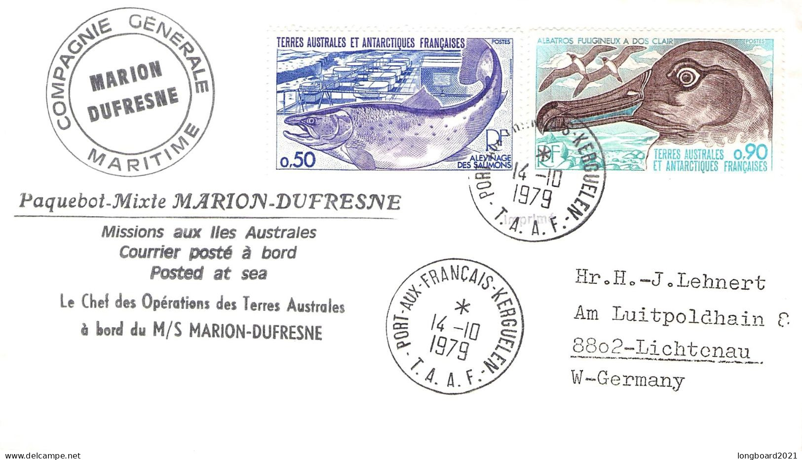 TAAF - LETTER 1979 PORT-AUX-FRANCAIS - DE Mi 117,118 / *1099 - Cartas & Documentos