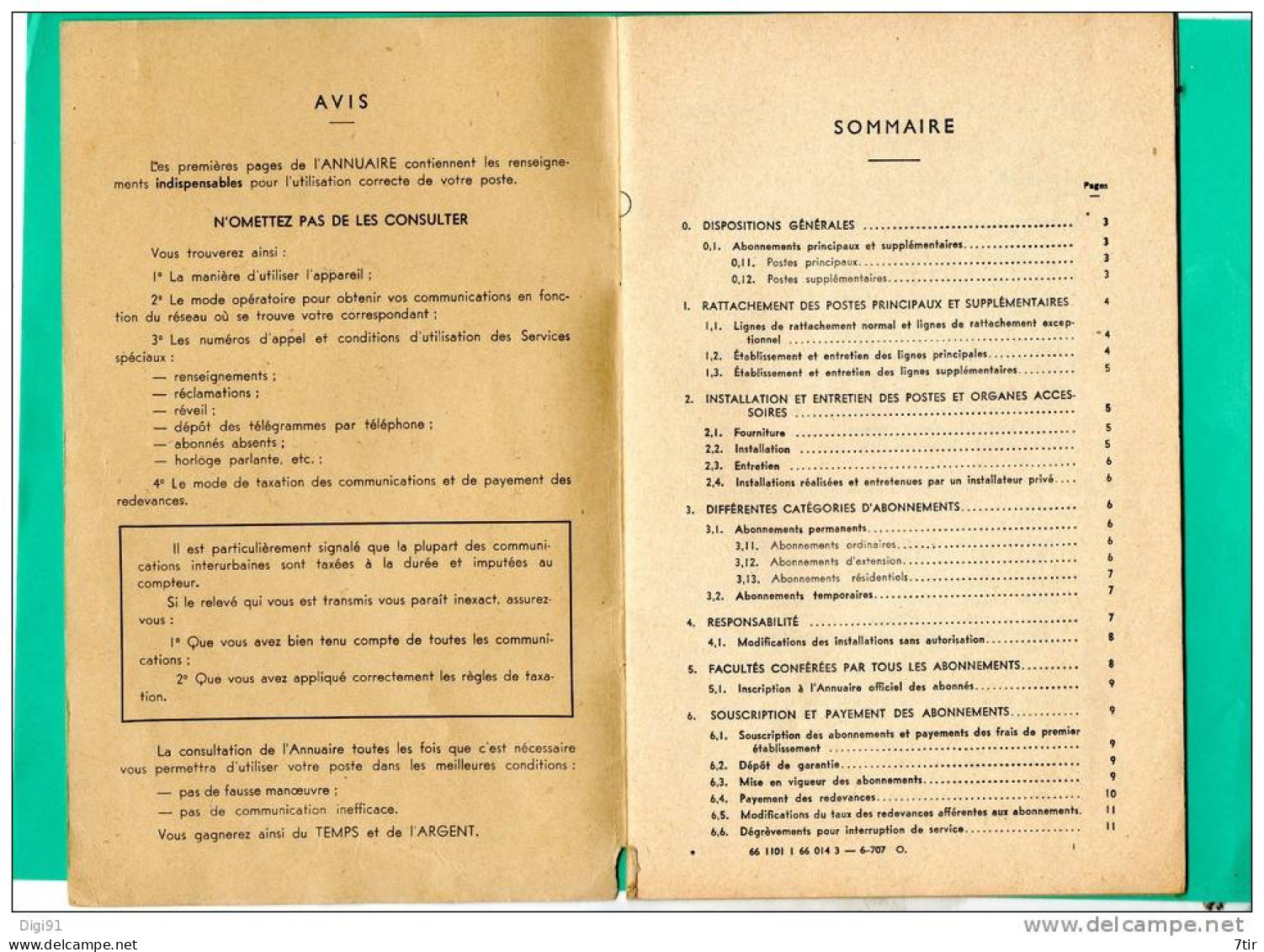 POSTES ET TELECOMMUNICATIONS NOTICE CONCERNANT LES ABONNEMENTS TELEPHONIQUES 1966 - Andere Pläne