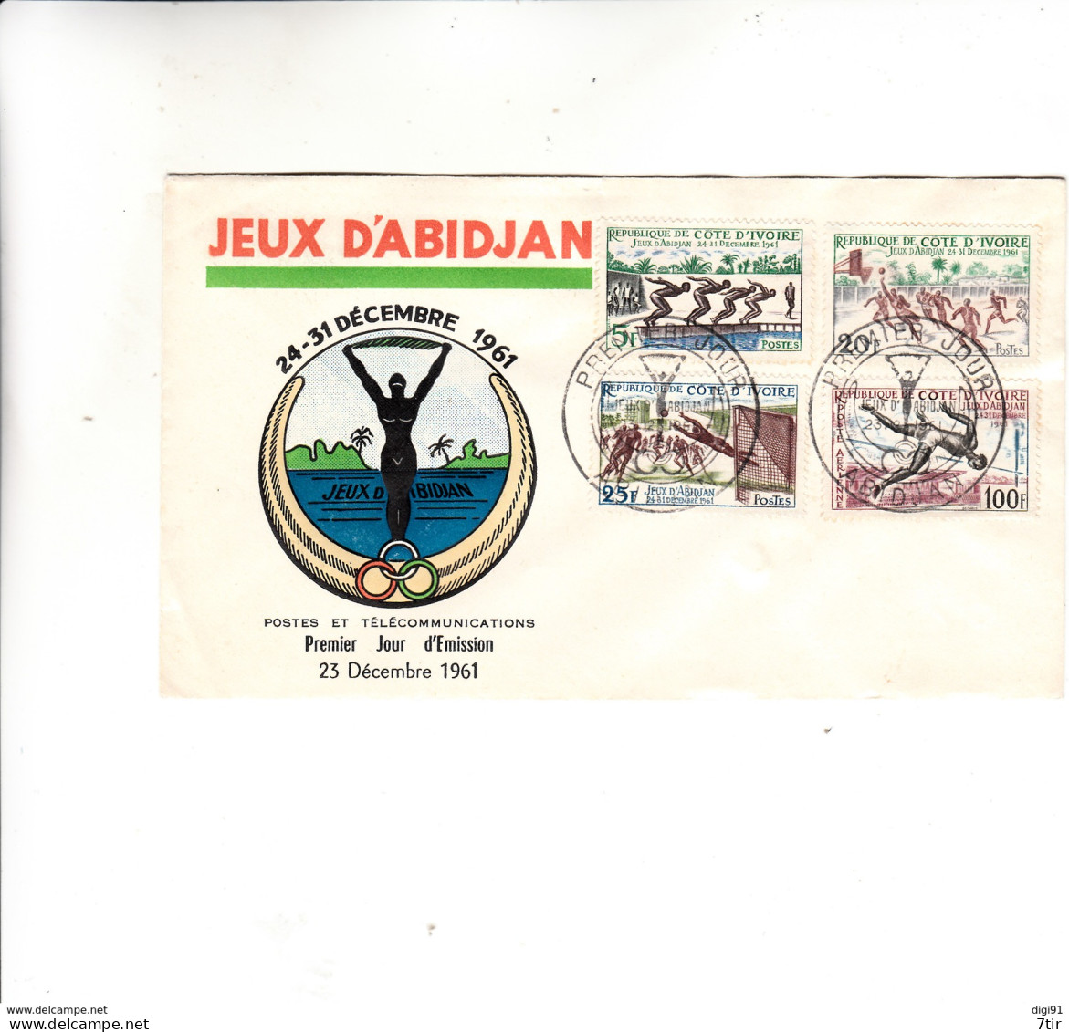 PREMIER JOUR COTE D'IVOIRE JEUX D'ABIDJAN 1961 - Côte D'Ivoire (1960-...)