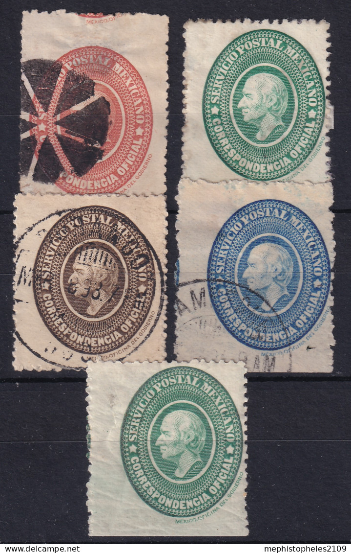 MEXICO 1884-93 - MLH/canceled - Sc# O1, O4, O2, O6, O4 - Mexico