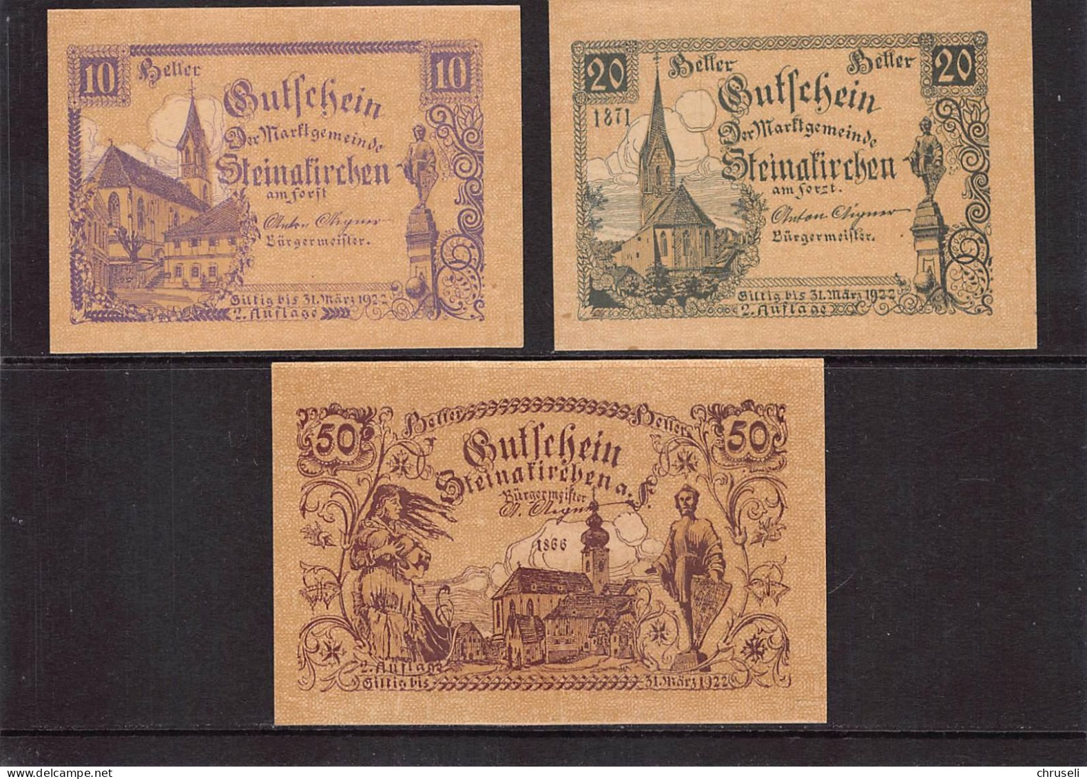 Steinnakirchen   Notgeld  Lot Serie A 3 Noten - Autriche