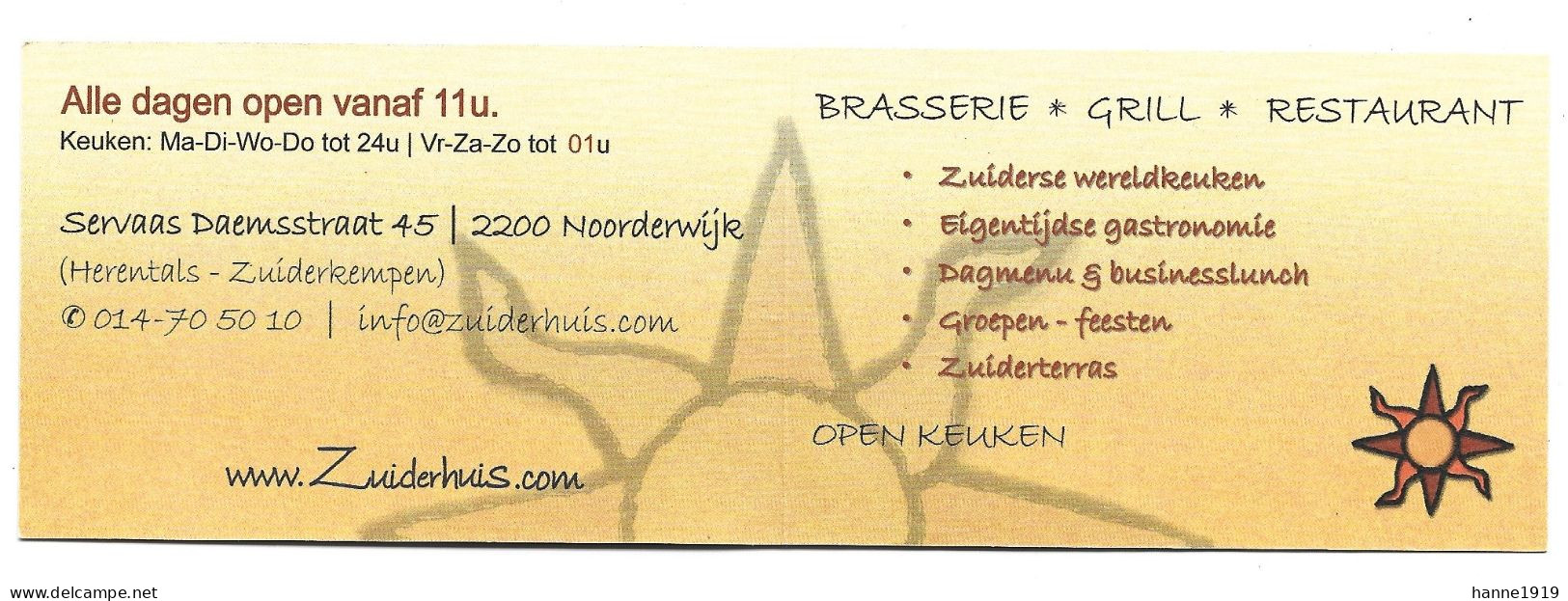 Noorderwijk Herentals Brasserie Grill Restaurant Zuiderhuis Etiquette Visitekaartje Htje - Cartes De Visite