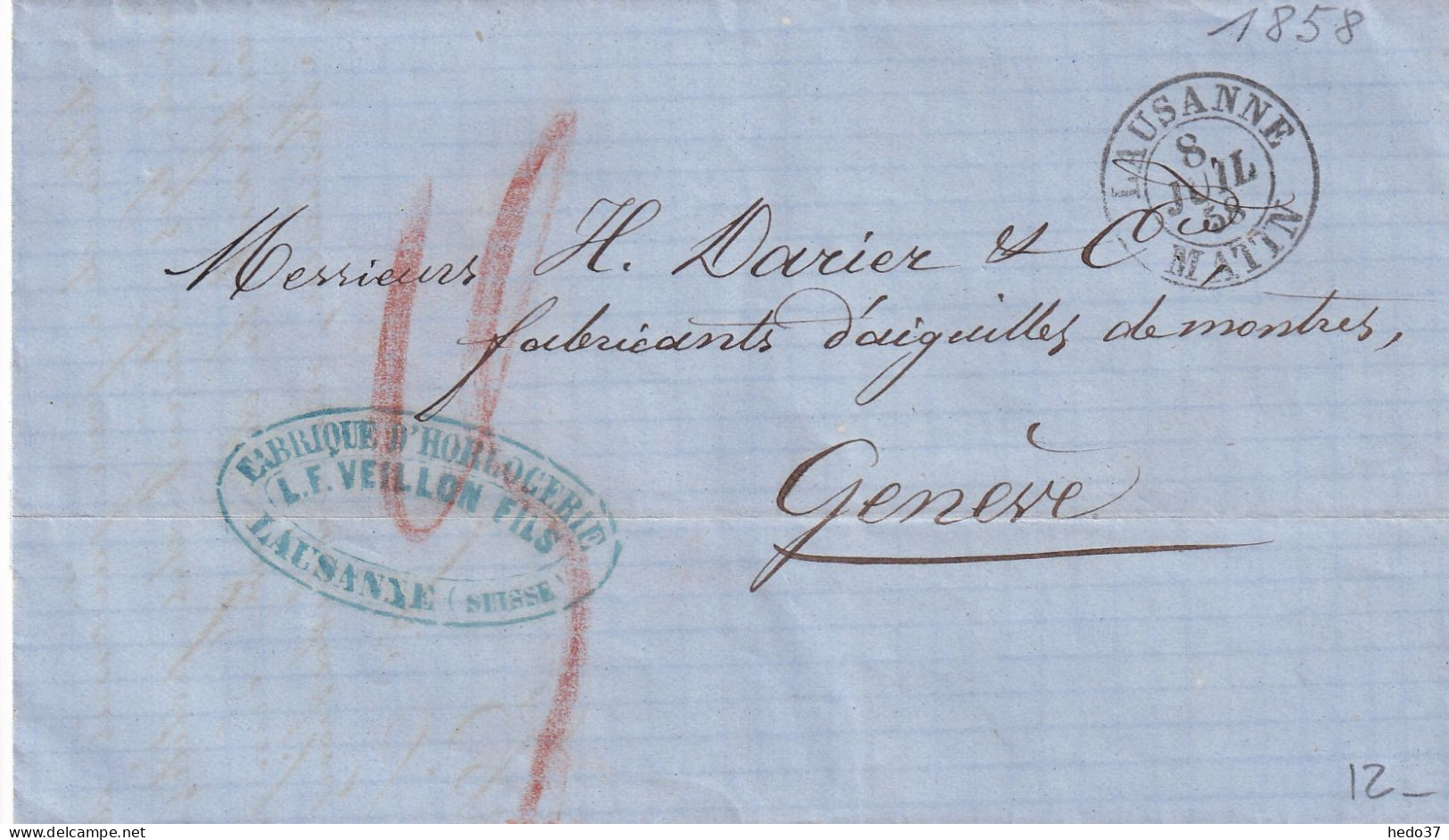 Suisse - Lausanne / Matin - 1858 - Lettres & Documents