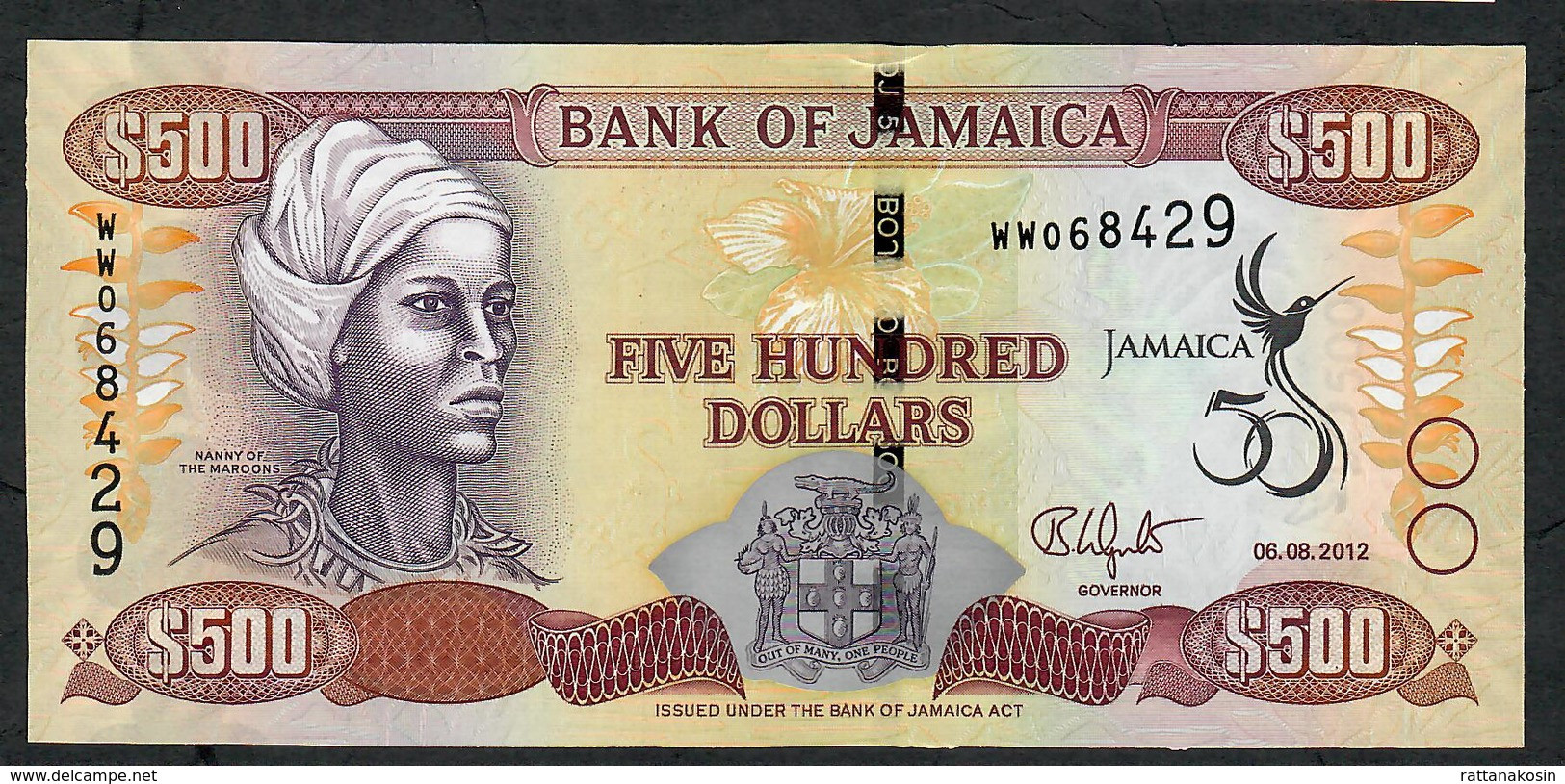 JAMAICA P91 500  DOLLARS 2012  #WW COMMEMORATIVE  UNC. - Jamaique
