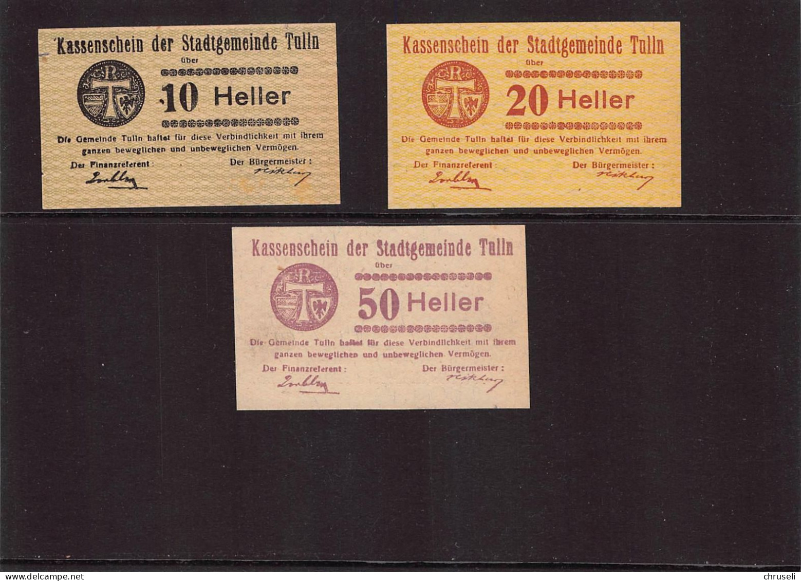 Tulln Notgeld  Lot Serie A 3 Noten - Autriche