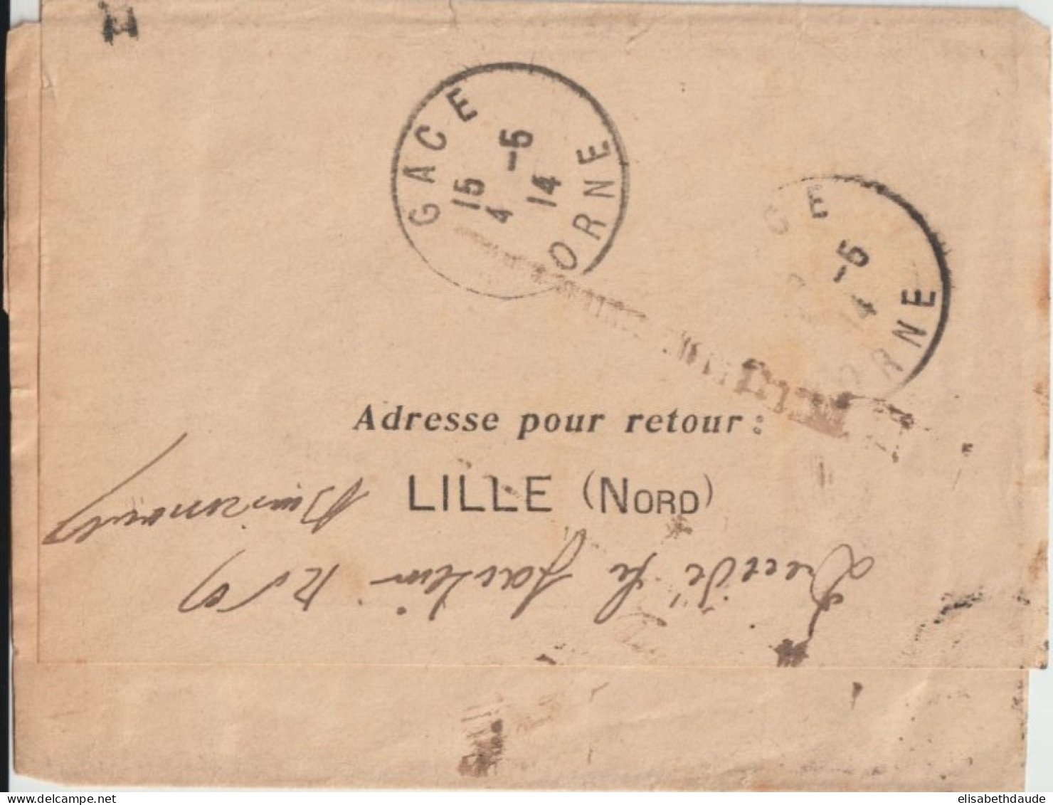 1914 - BLANC 3c SEUL Sur IMPRIME De LILLE => GACE (ORNE) "INCONNU" => RETOUR à L'ENVOYEUR - 1900-29 Blanc