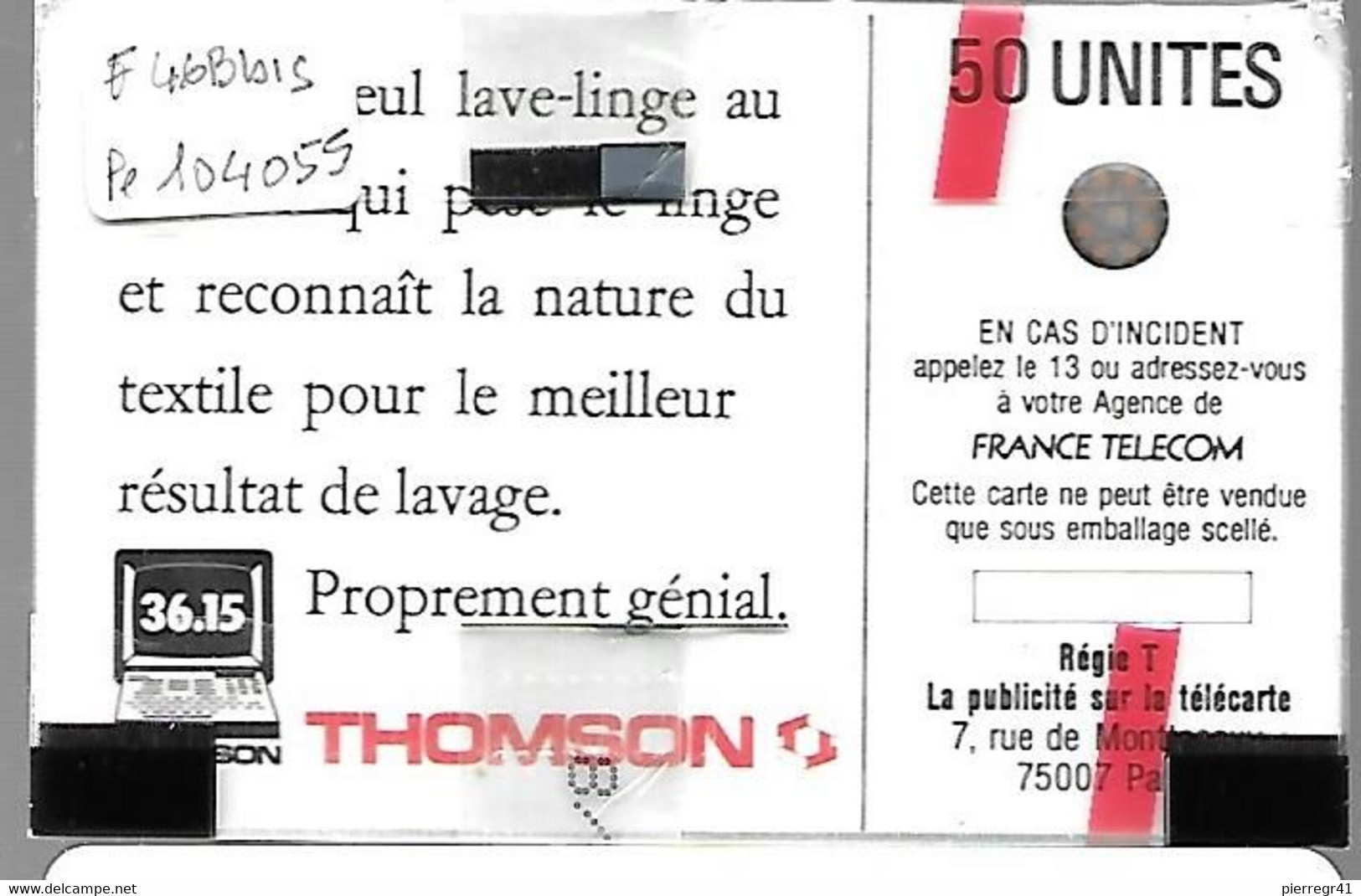 CARTE-PUBLIC-01/1989-F-46Bbis.-SC4 On-50U-ISO THOMPSON-OFFSET-6 Pe 104055-V° Trait Fin Proche Logo--NSB-TBE - 1989