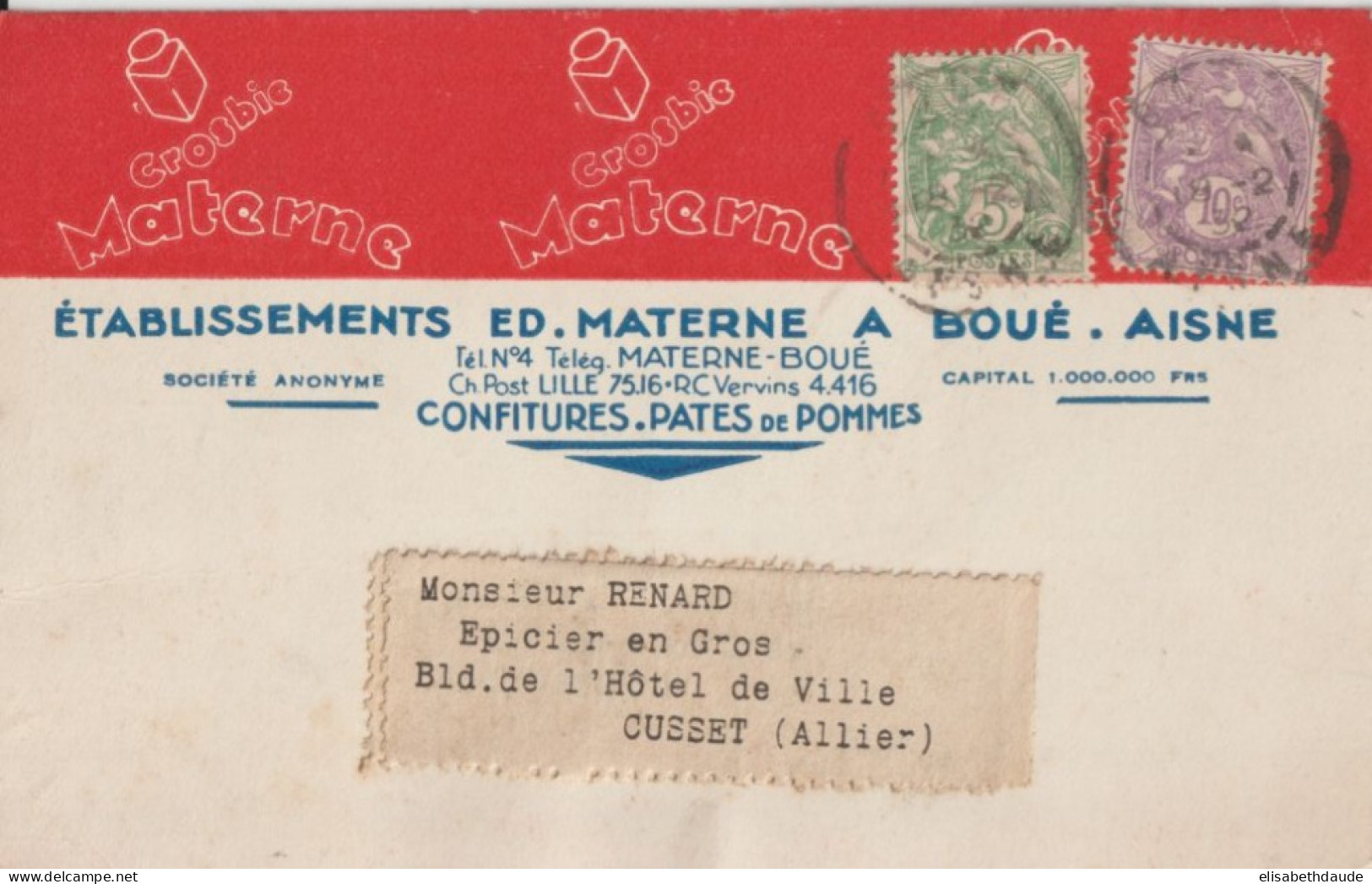 1932 - BLANC Sur CARTE PUBLICITE DECOREE "CONFITURE MATERNE" à BOUE (AISNE) - 1900-29 Blanc