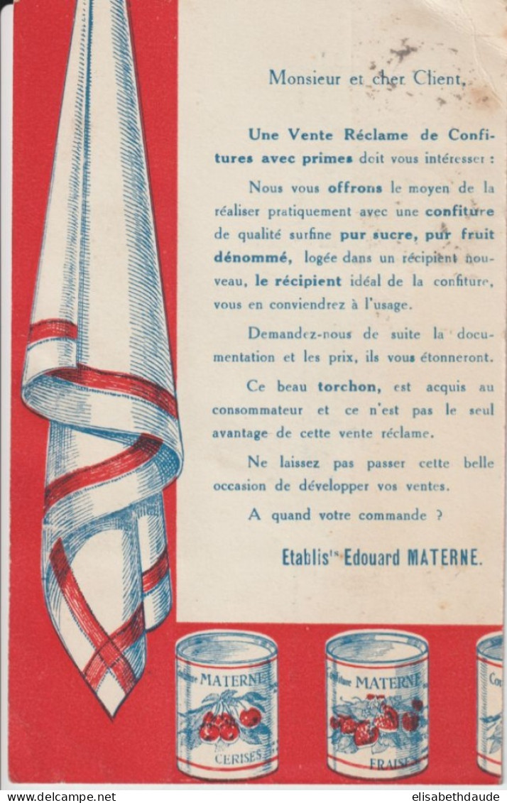 1932 - BLANC Sur CARTE PUBLICITE DECOREE "CONFITURE MATERNE" à BOUE (AISNE) - 1900-29 Blanc