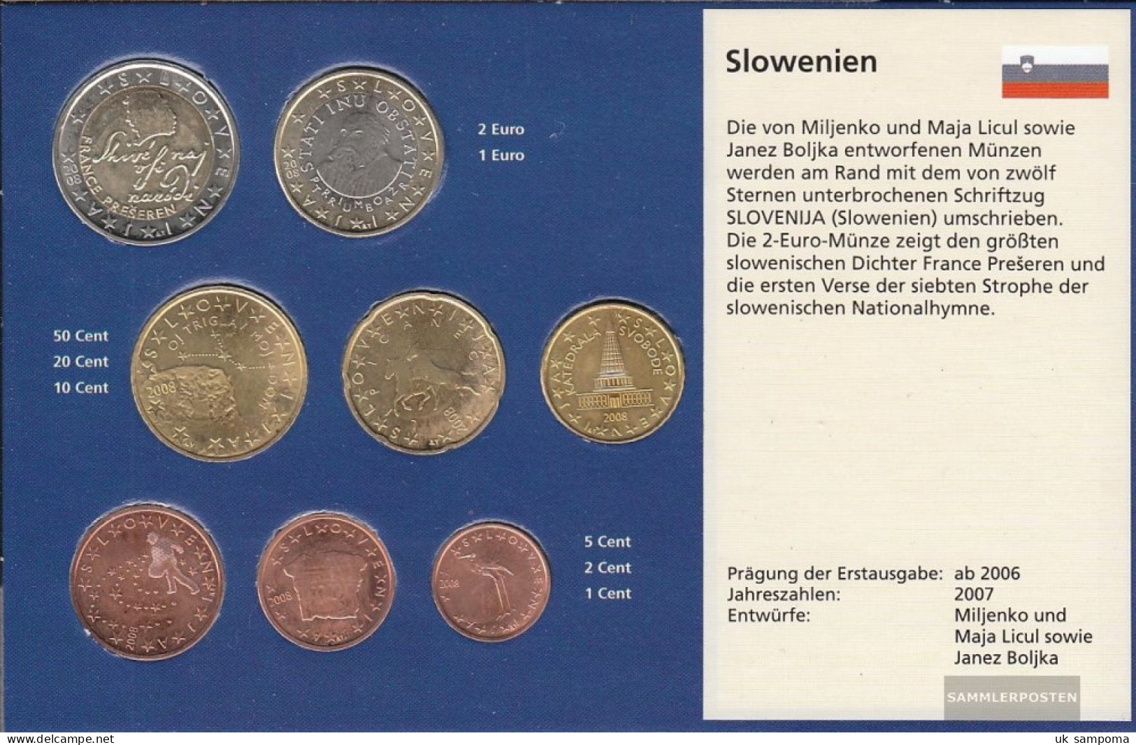 Slovenia 2008 Stgl./unzirkuliert Kursmünzensatz Stgl./unzirkuliert 2008 Euro-reissue - Slowenien