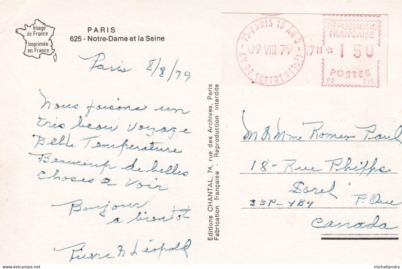 Carte Postal (123235) Paris Notre-Dame Et La Seine 09 VIII 79 Timbre 1,50RF Avec écriture - Notre Dame De Paris