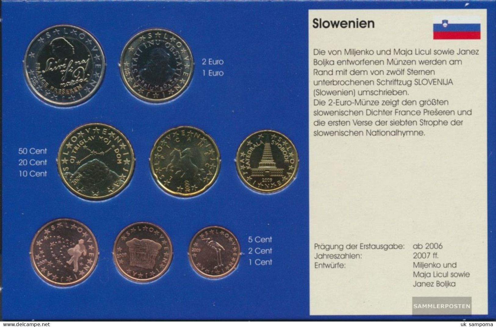 Slovenia 2009 Stgl./unzirkuliert Kursmünzensatz Stgl./unzirkuliert 2009 Euro-reissue - Slovenië