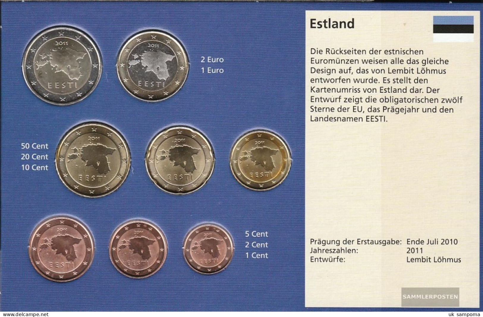 Estonia 2011 Stgl./unzirkuliert Kursmünzensatz Stgl./unzirkuliert 2011 Euro-first Edition - Estonia