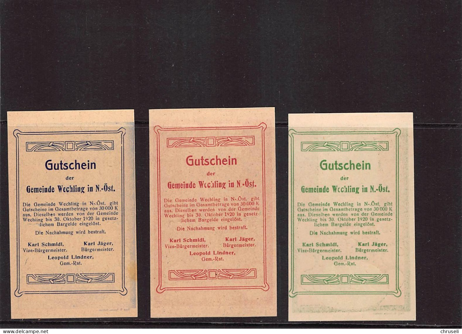 Wechling  Notgeld  Lot Serie A 3 Noten - Autriche