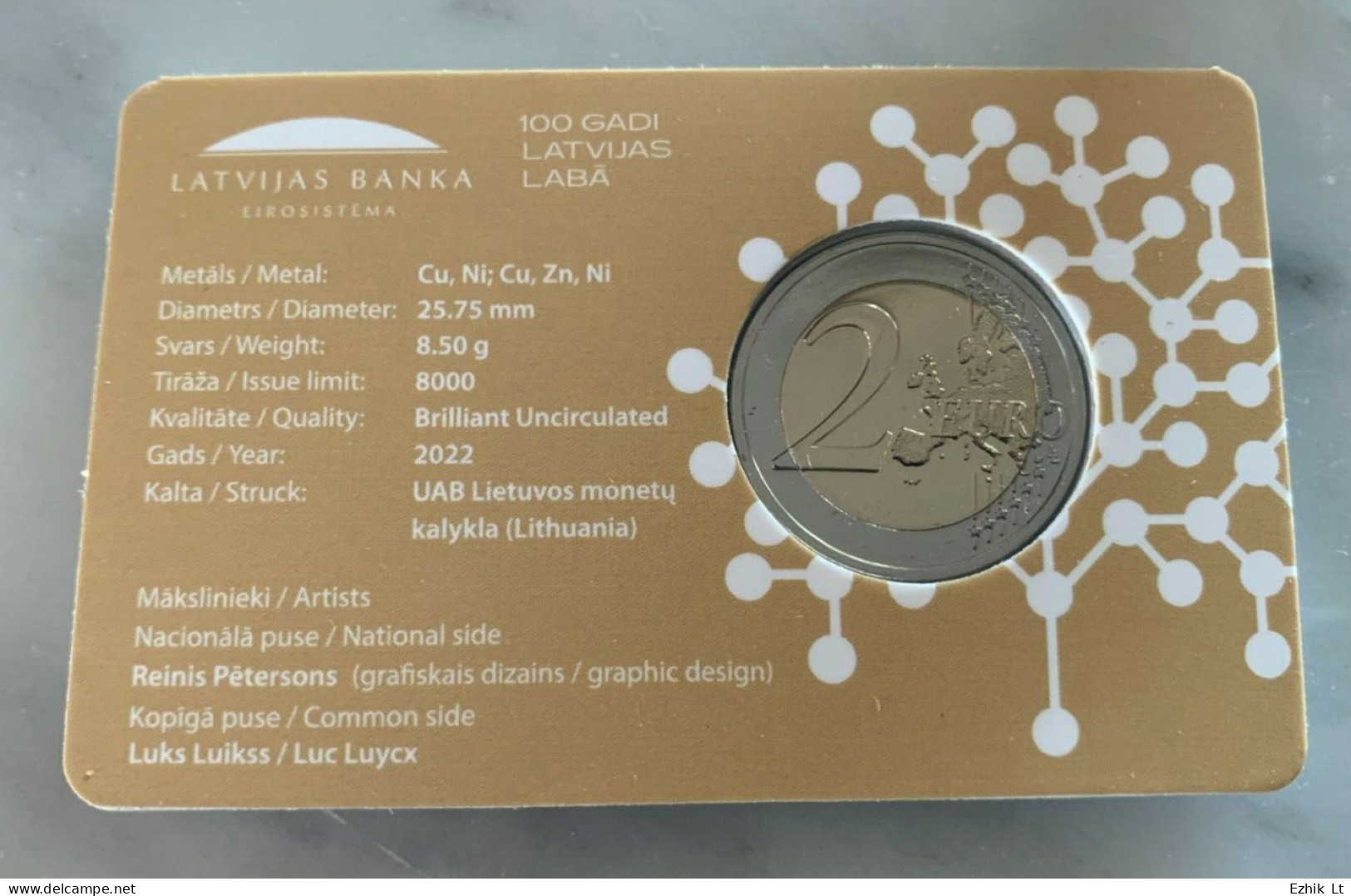 LATVIA 2022 BU/UNC 2 EUR COIN "FINANCIAL LITERACY" KM# 218 Coin Card/Blister - Lettonia