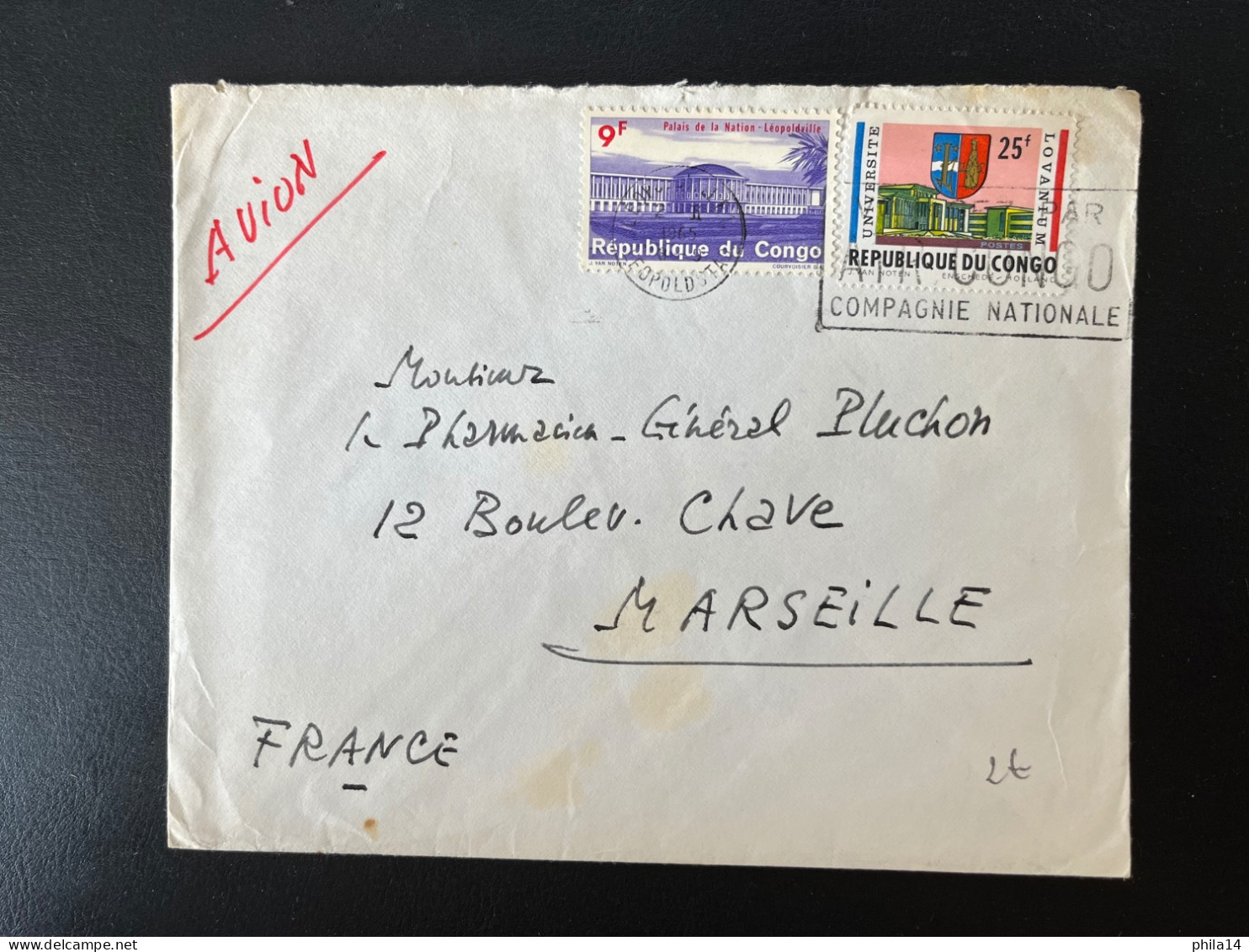 SP ENVELOPPE CONGO LEOPOLDVILLE POUR MARSEILLE 1965 - Brieven En Documenten