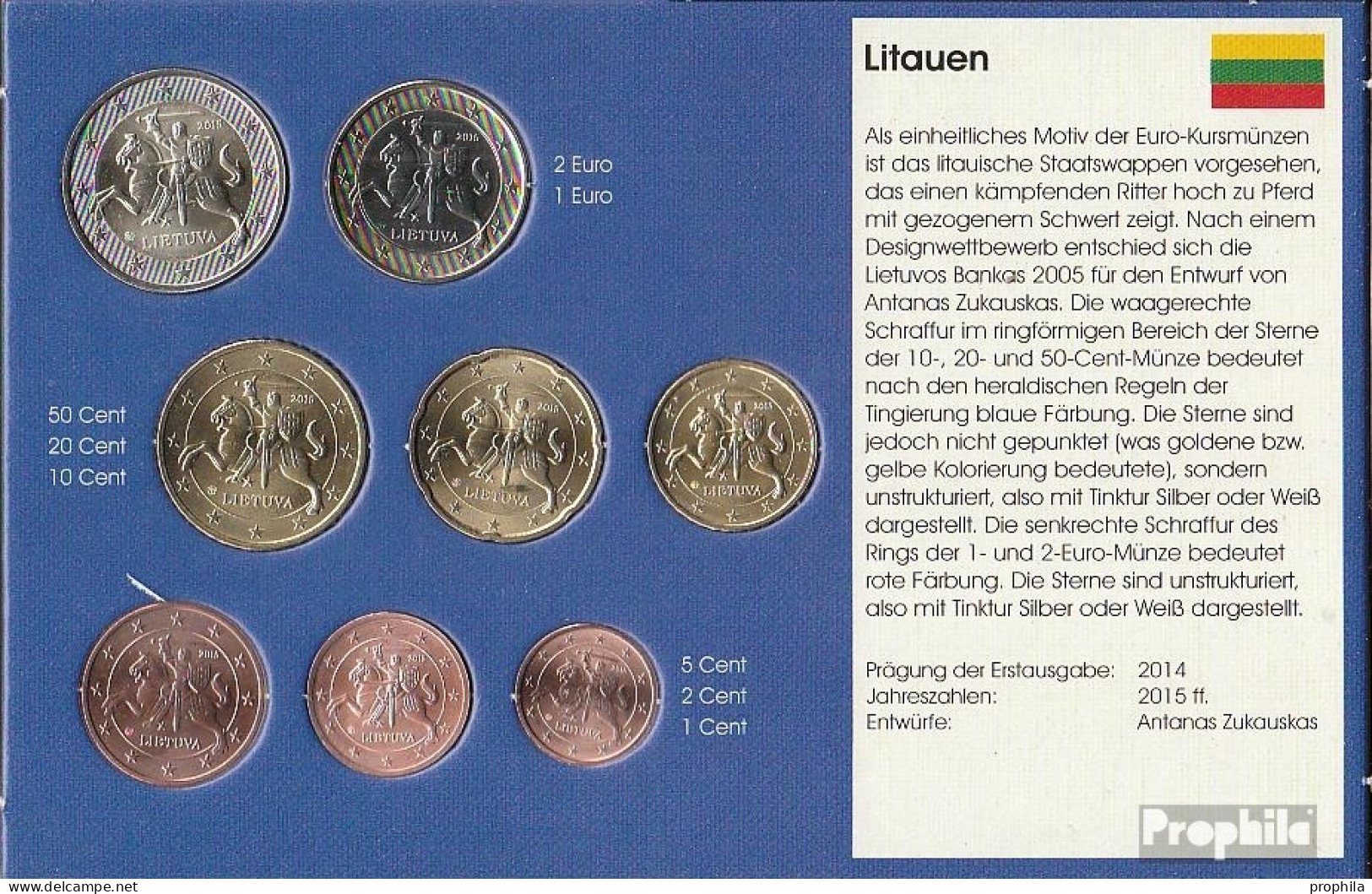 Litauen 2015 Stgl./unzirkuliert Kursmünzensatz Stgl./unzirkuliert 2015 EURO-Erstausgabe - Lituanie