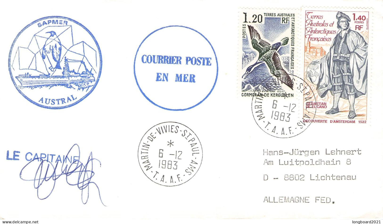 TAAF - LETTER 1983 MARTIN-DE-VIVIES - DE Mi 143, 107 / *1110 - Storia Postale