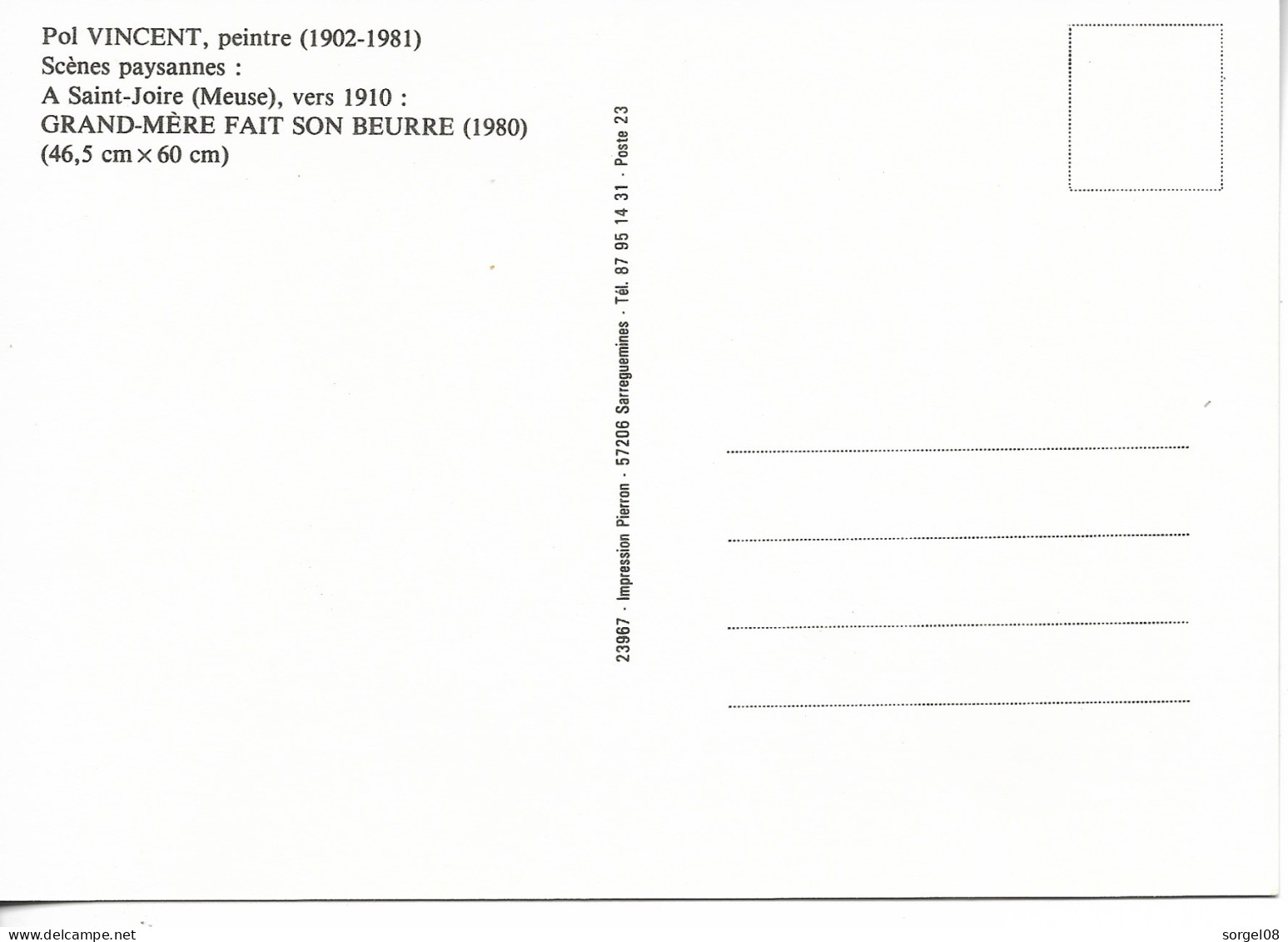 SAINT JOIRE Meuse Pol VINCENT Scènes Paysannes GRAND MERE FAIT SON BEURRE  Csm   ....rl - Vincent P.