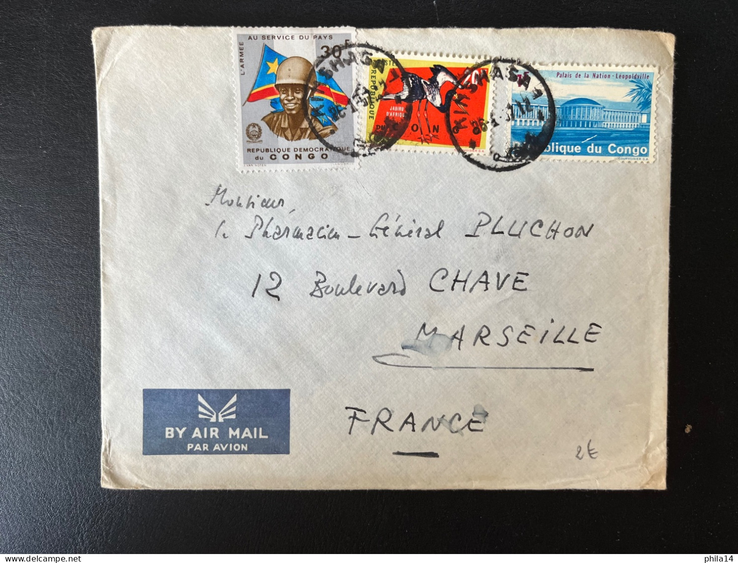 SP ENVELOPPE CONGO KINSHASA POUR MARSEILLE 1967 - Briefe U. Dokumente