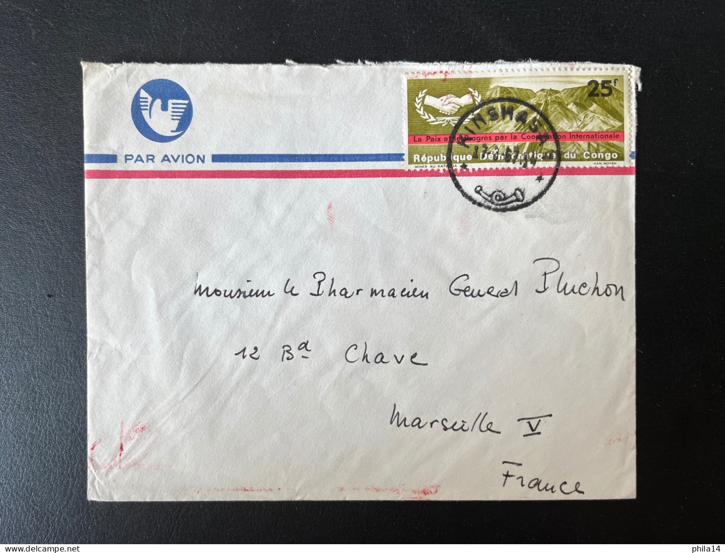 SP ENVELOPPE CONGO KINSHASA POUR MARSEILLE 1967 - Cartas & Documentos