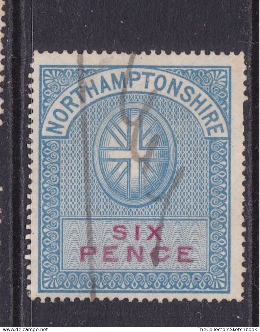 GB Fiscal/ Revenue Stamp.  Northamptonshire 6d Blue And Carmine. Good Used - Revenue Stamps