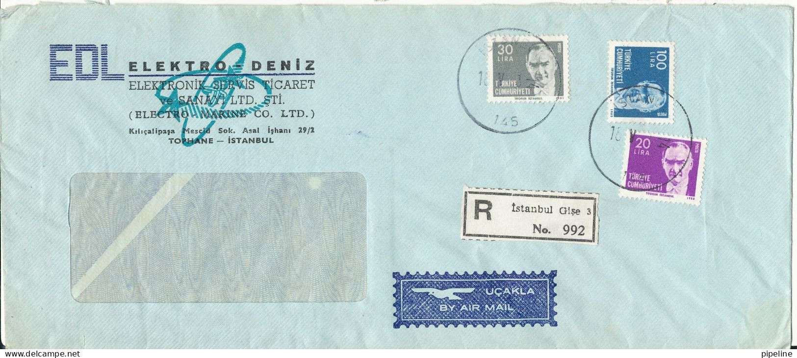 Turkey Registered Express Air Mail Cover Sent To Denmark Istanbul 18-5-1983 - Luchtpost