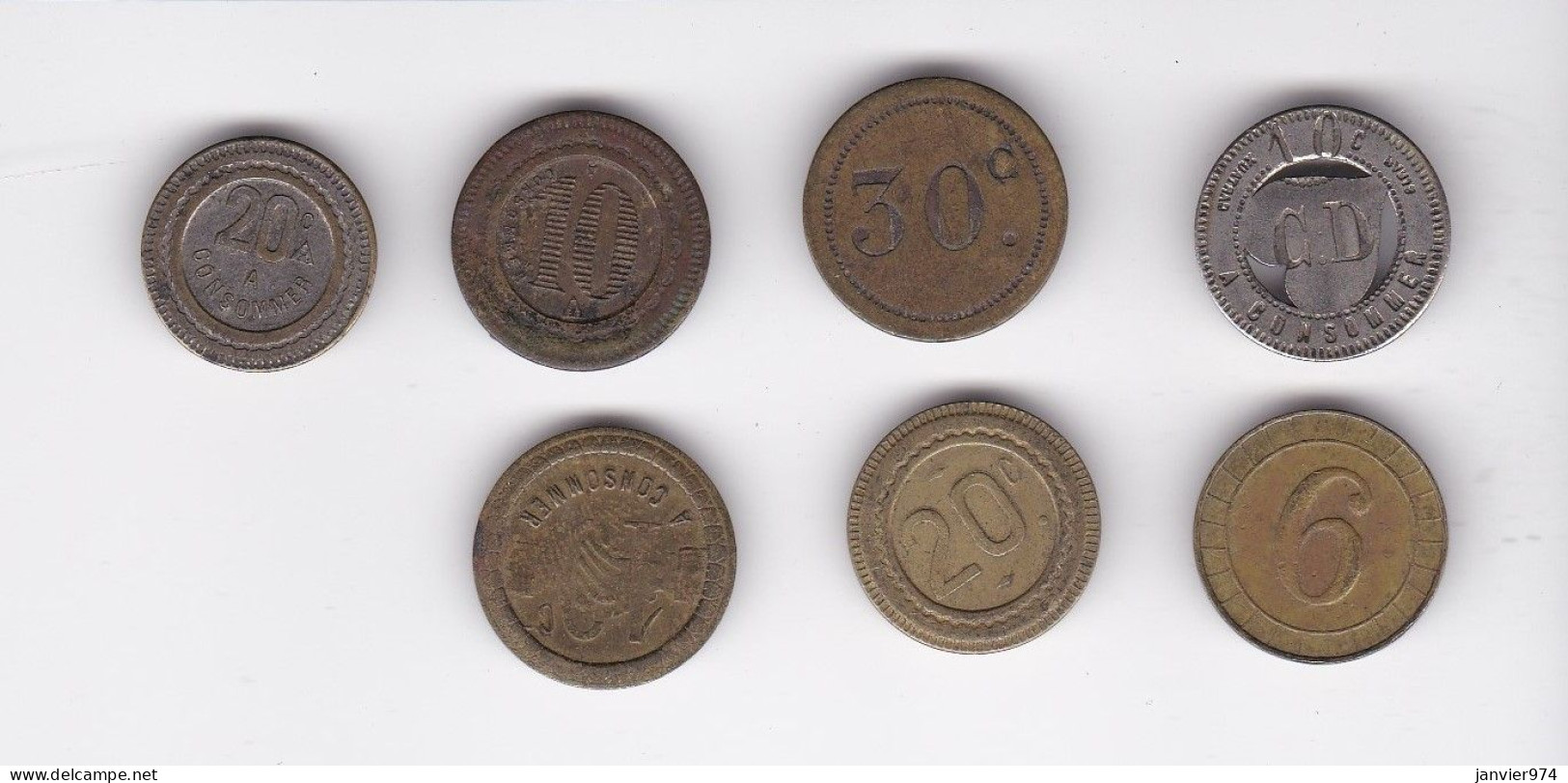 Lot De 7 Jetons De Jeu De Comptoir De Bistrot ‘’à Consommer ‘’ à Identifier - Notgeld